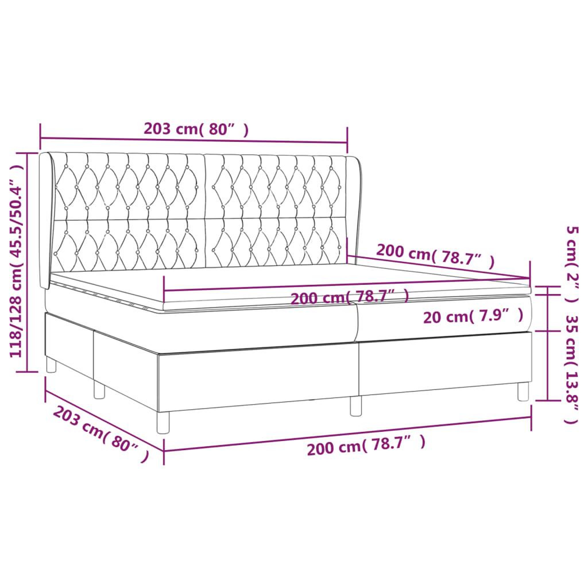 Voir la diapositive 6 : VIDAXL Sommier a lattes de lit avec matelas Gris fonce 200x200cm Tissu