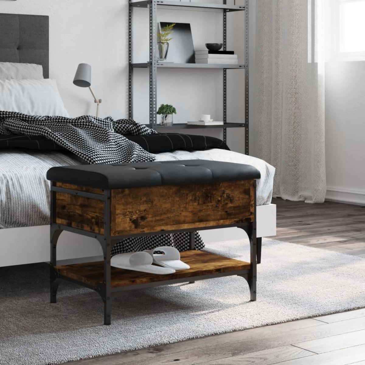 VIDAXL Banc a chaussures chene fume 62x42x45 cm bois d'ingenierie