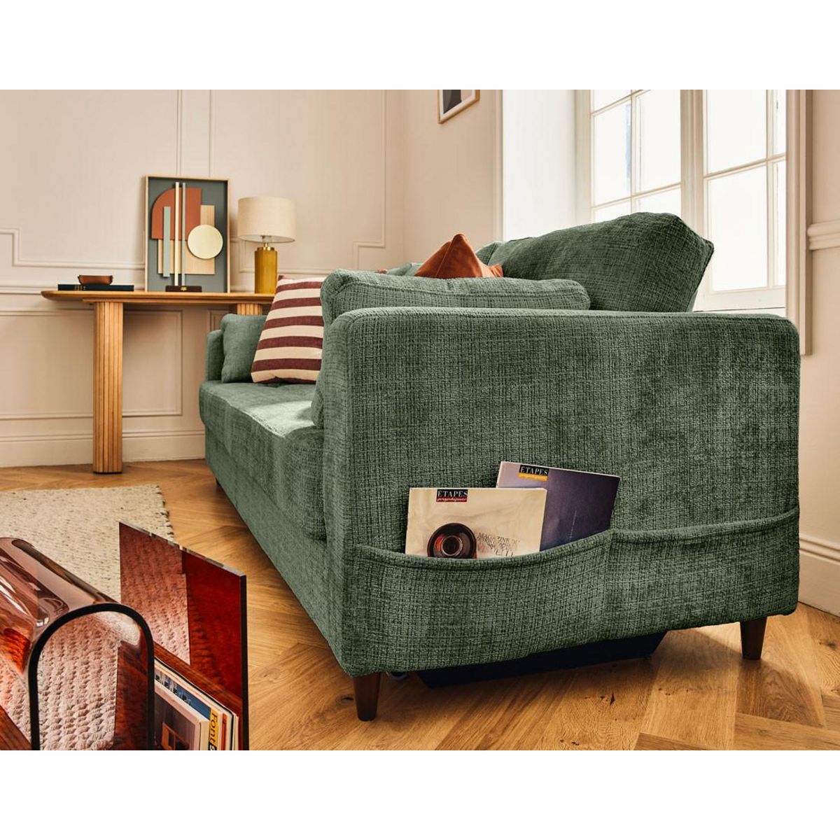 LISA DESIGN Anna - canapé droit 3 places convertible avec poche en velours texturé