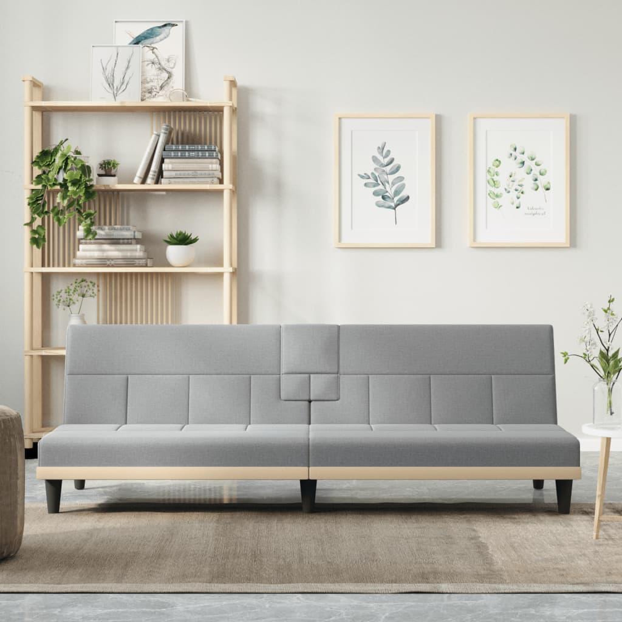VIDAXL Canape-lit avec porte-gobelets gris clair tissu