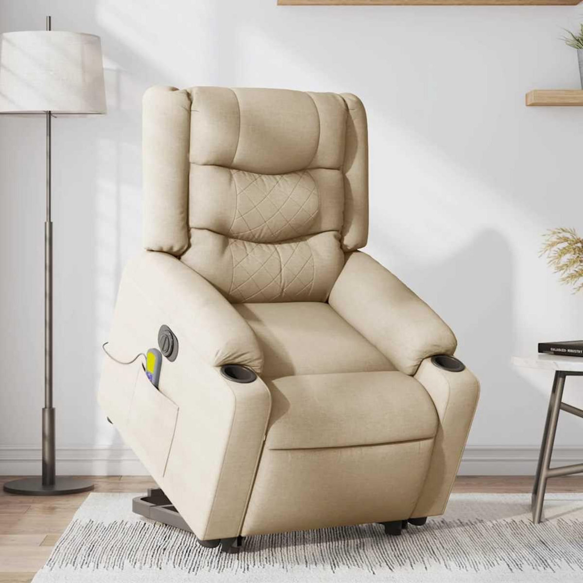 VIDAXL Fauteuil inclinable de massage electrique Creme Tissu