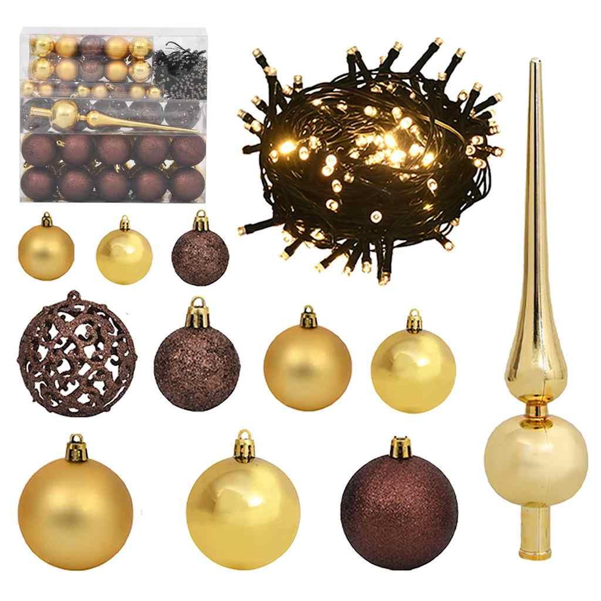 VIDAXL Set de boules de noël avec pic et 300 led 120pcs dore et bronze