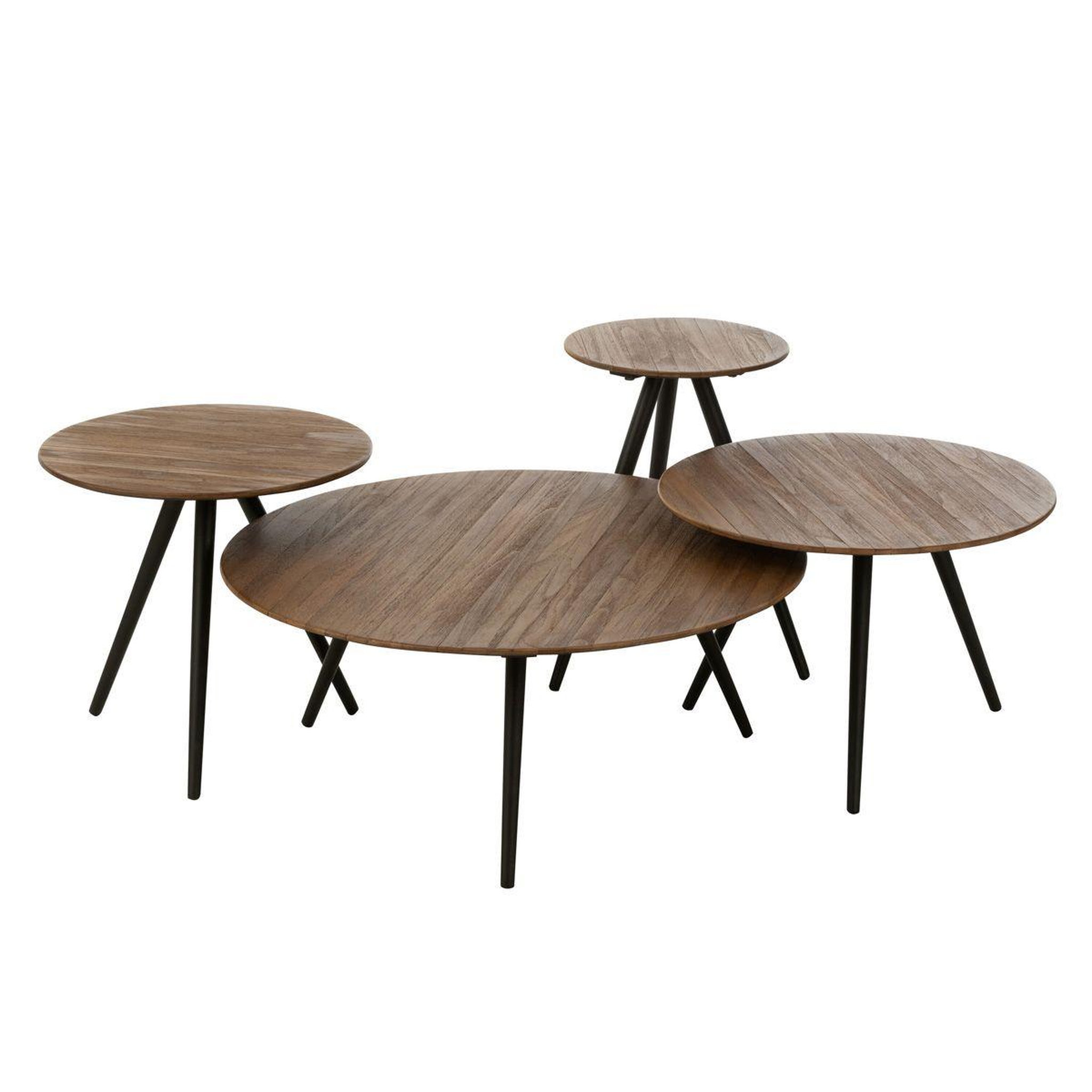 J-LINE Lot de 4 tables basses en bois  teck  70cm naturel