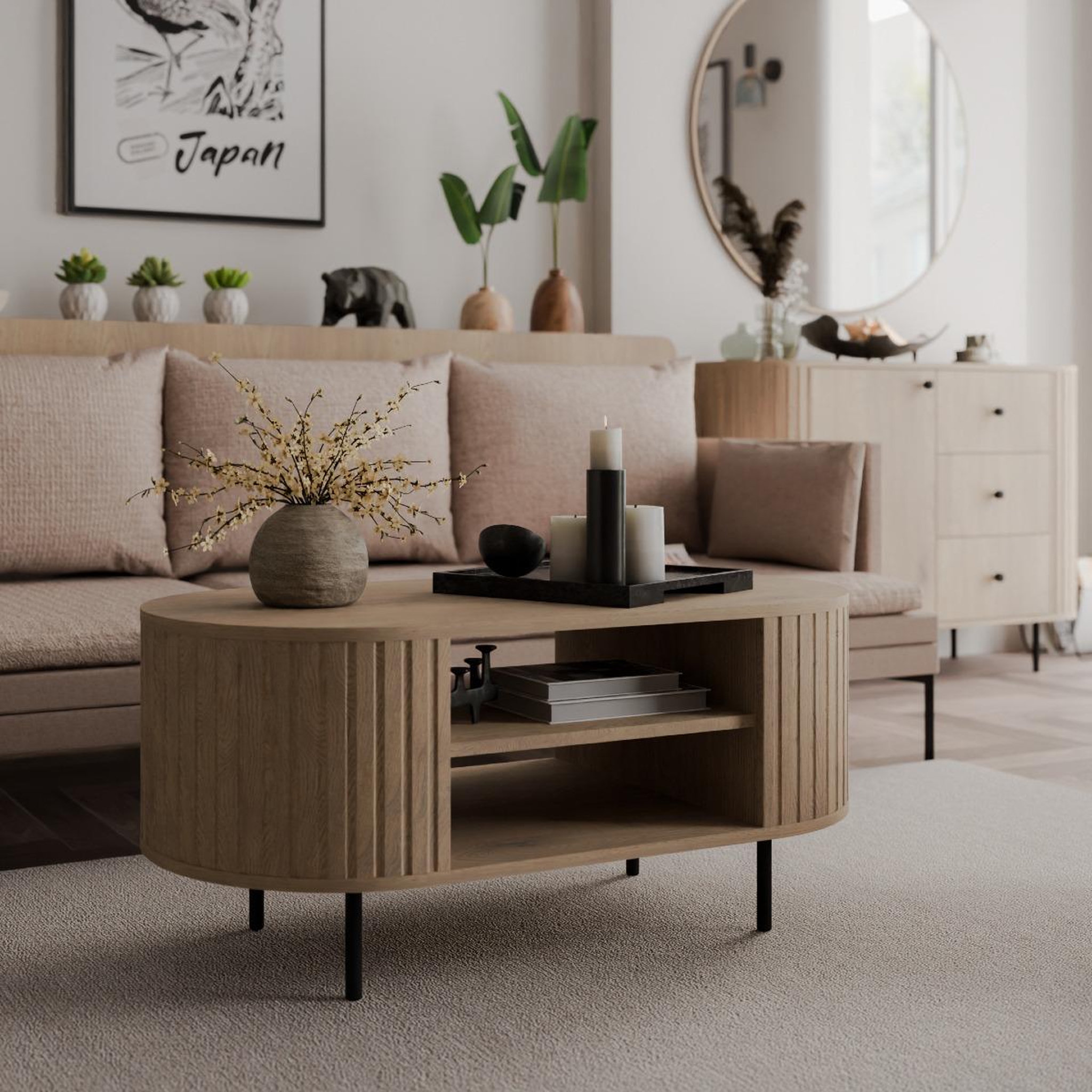 Voir la diapositive 3 : JLC KREATION Table basse moderne ovale en bois 100cm lilio