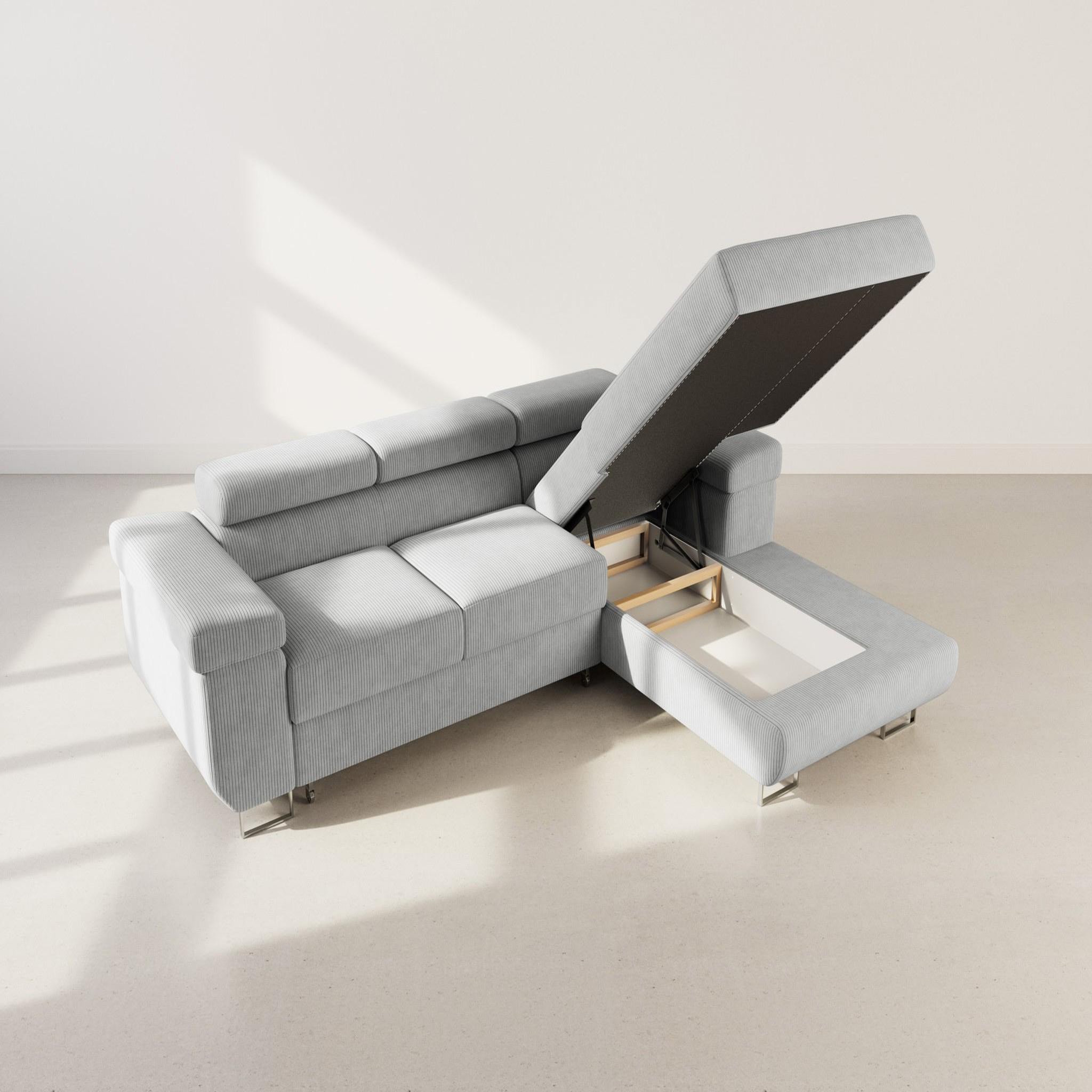 Voir la diapositive 3 : BEST MOBILIER Pablo - canapé d'angle droit - 6 places - convertible avec coffre et têtières réglables - en velours côtelé