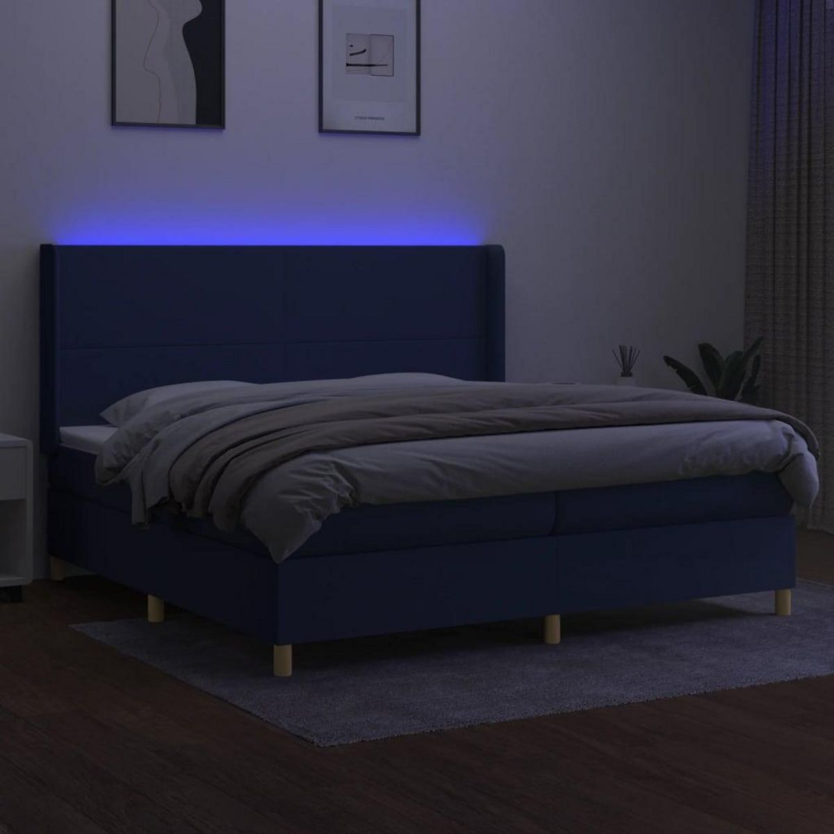 VIDAXL Sommier a lattes de lit matelas et LED Bleu 200x200 cm Tissu