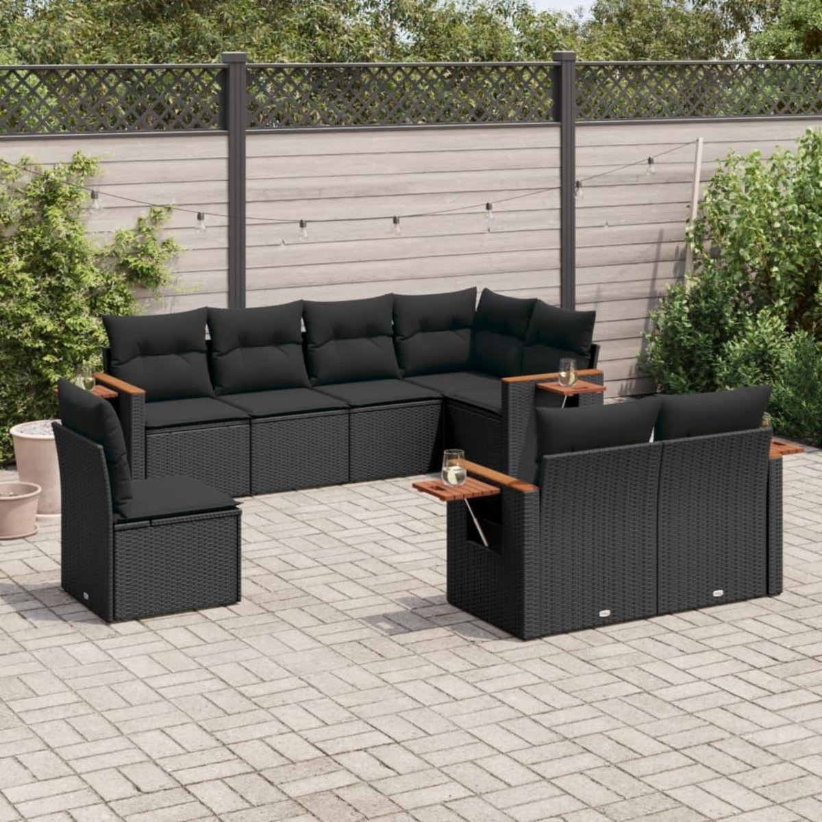 VIDAXL Salon de jardin 8 pcs avec coussins noir resine tressee