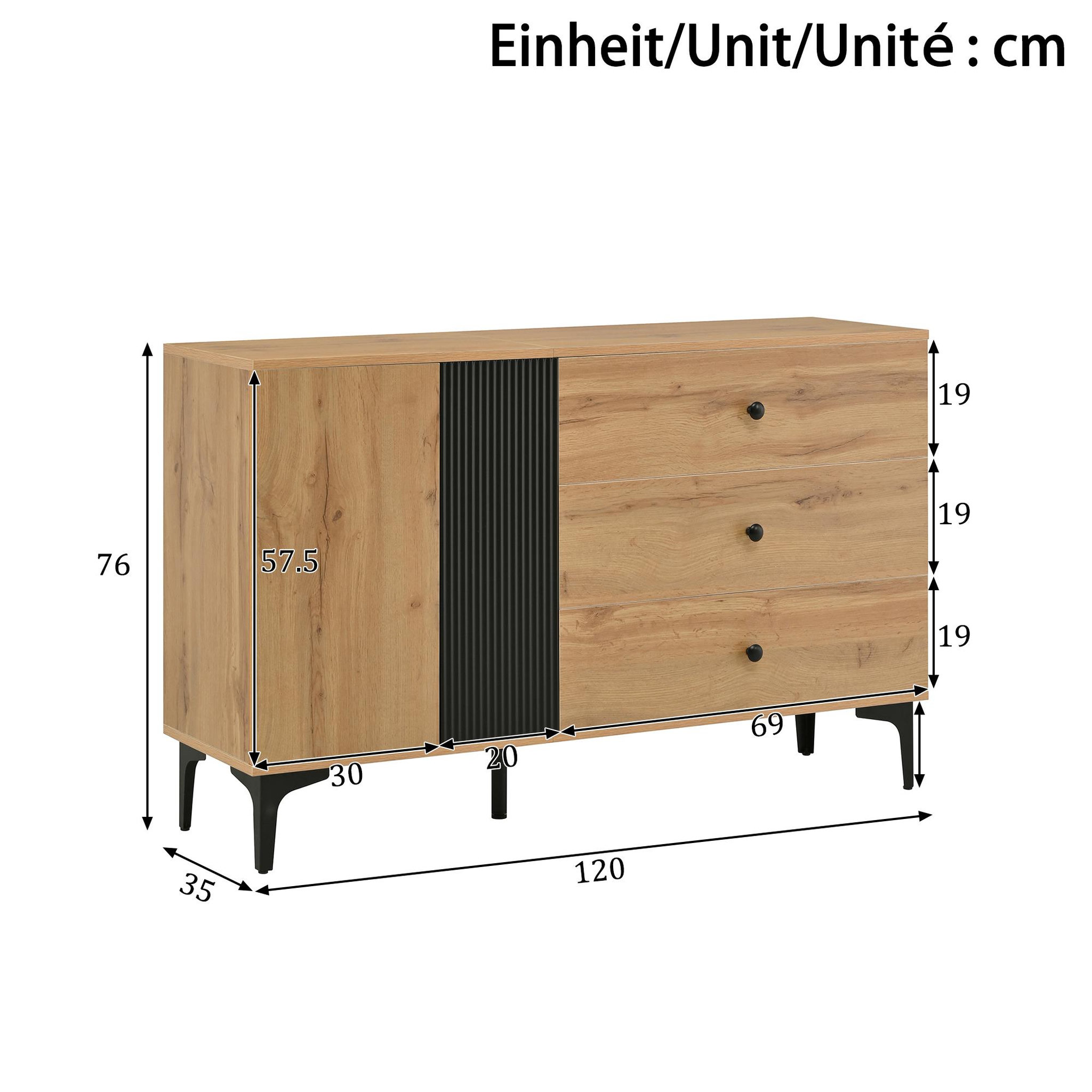 Voir la diapositive 3 : MERAX Buffet 2 porte(s) 3 tiroir(s) - 120 cm naturel panneau de particules