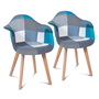 Voir la diapositive 1 : ID MARKET Lot de 2 chaises de salle à manger scandinaves, fauteuils de table SARA motifs patchworks bleus