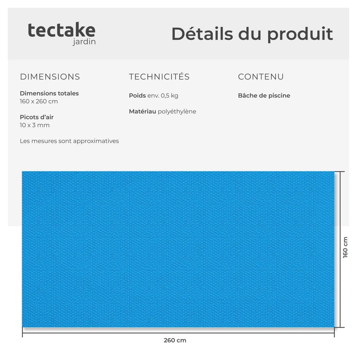 tectake Bâche de piscine Rectangulaire et Auto-flottant bleu