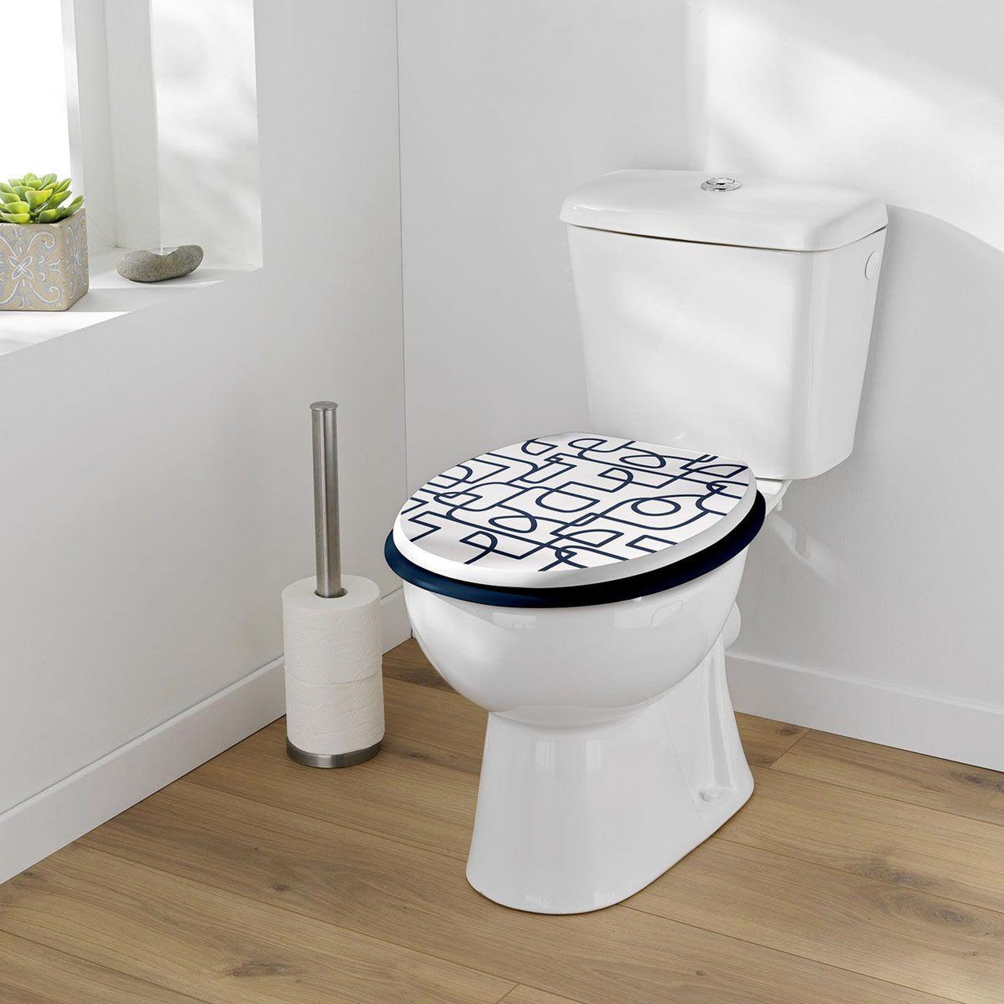 Voir la diapositive 6 : Douceur d'Intérieur Abattant wc imprimé  labyrinthe  46cm blanc