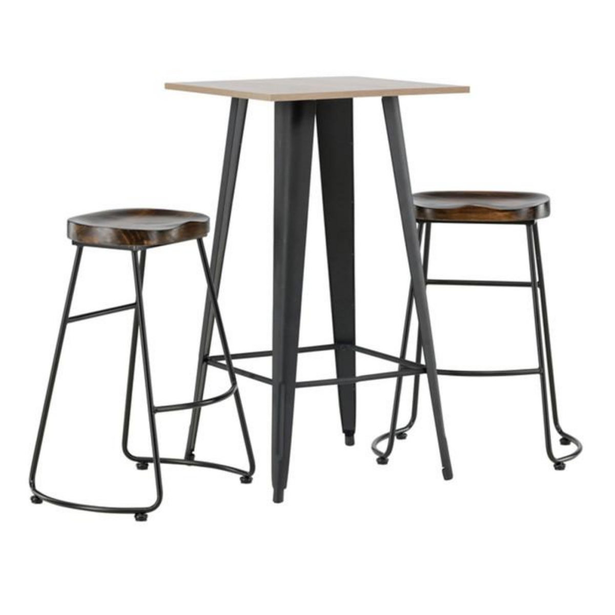 Paris Prix Ensemble Table de Bar & 2 Tabourets  Tempe & Ozark  105cm Noyer & Noir