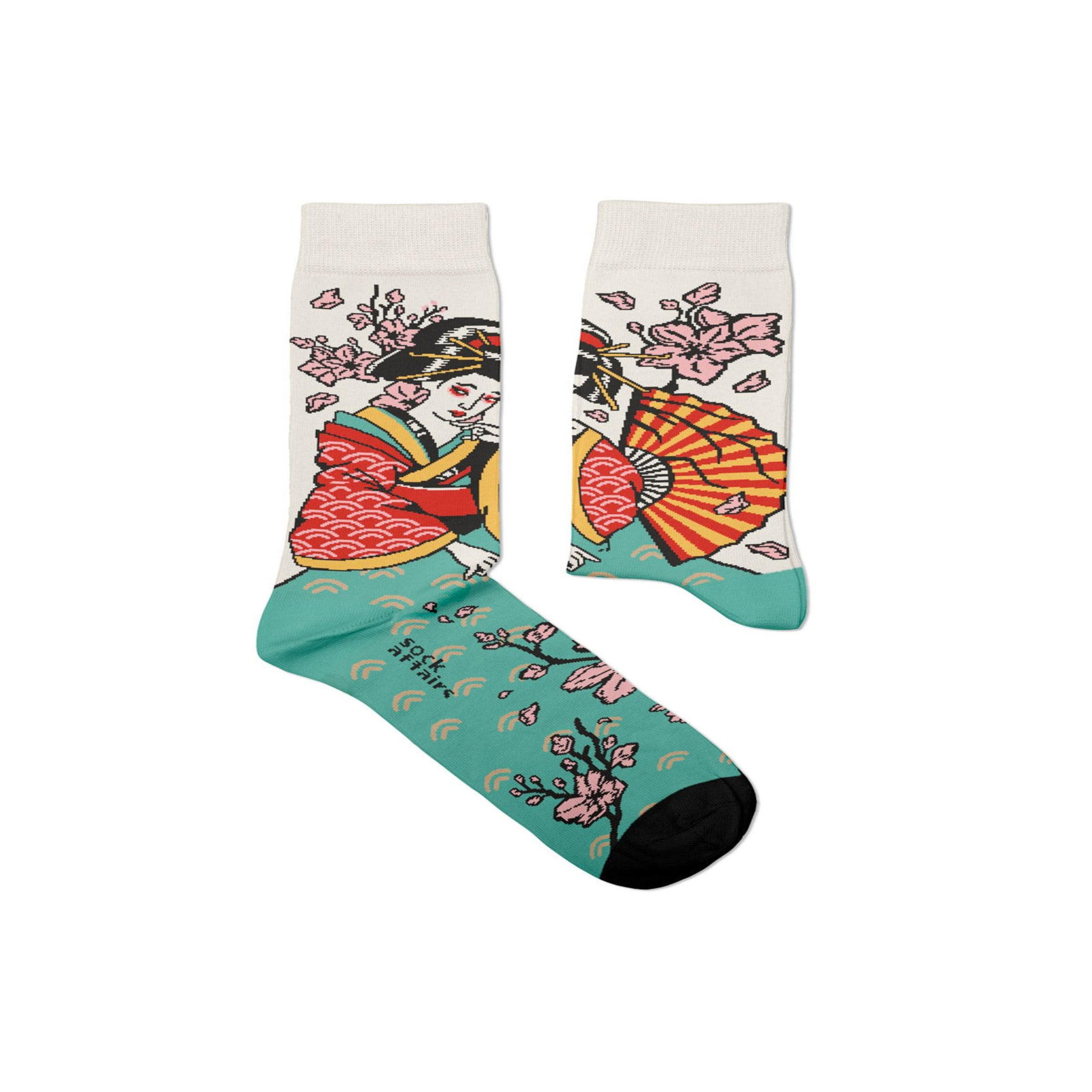 SOCK AFFAIRS Chaussettes tatouage traditionnel geisha. Coloris disponibles : Multicolore