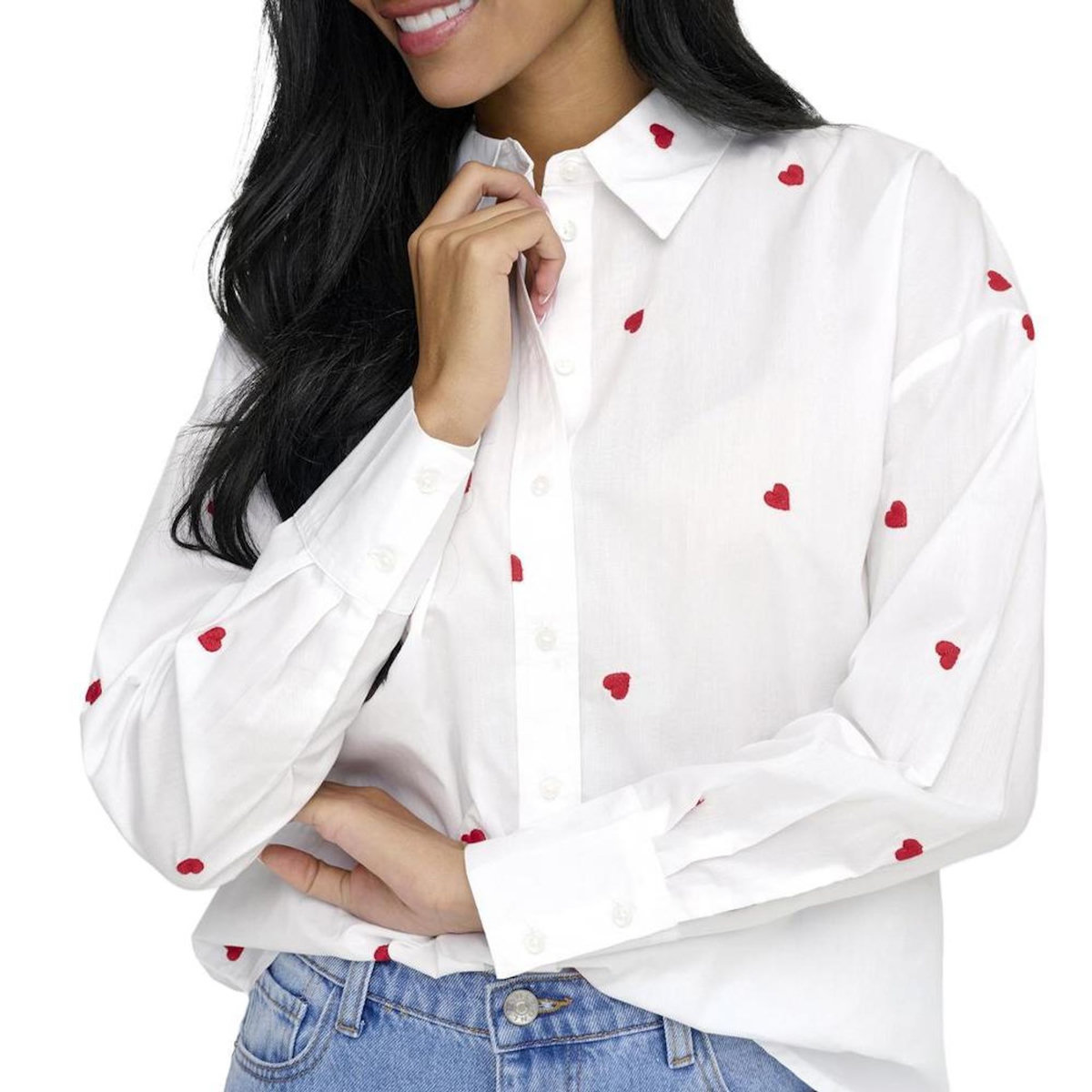 JACQUELINE DE YONG Chemise he Brodés Cœur Rouge Femme  JDY Nelly