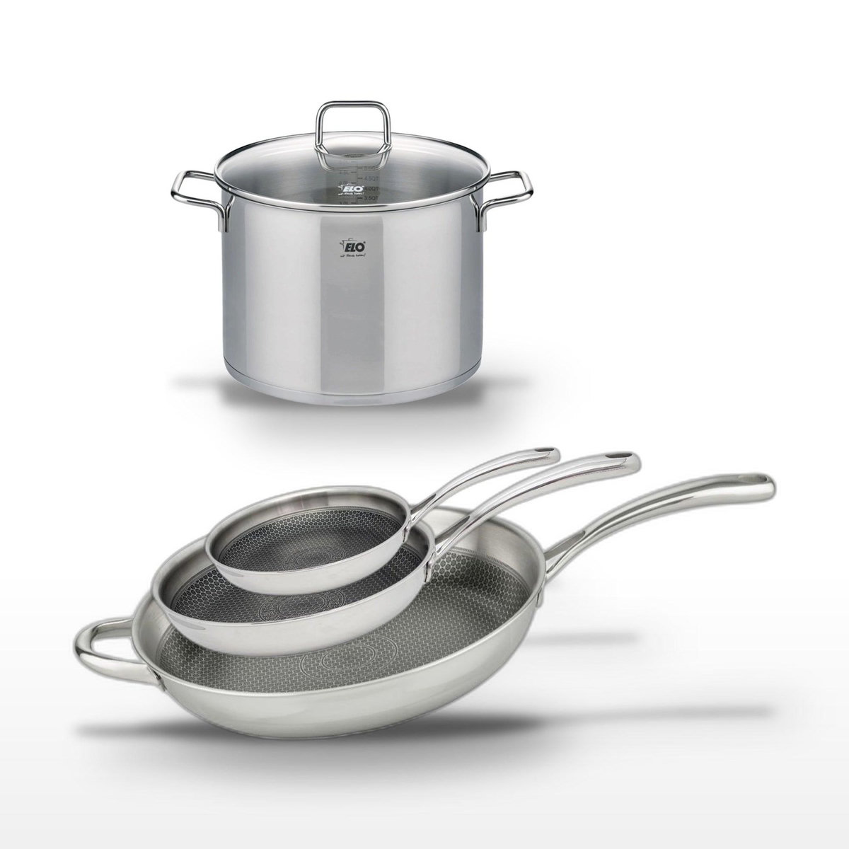 ELO Lot de 3 Poêles Elo Relief Evolution 32/28/24 cm et Faitout 26 cm