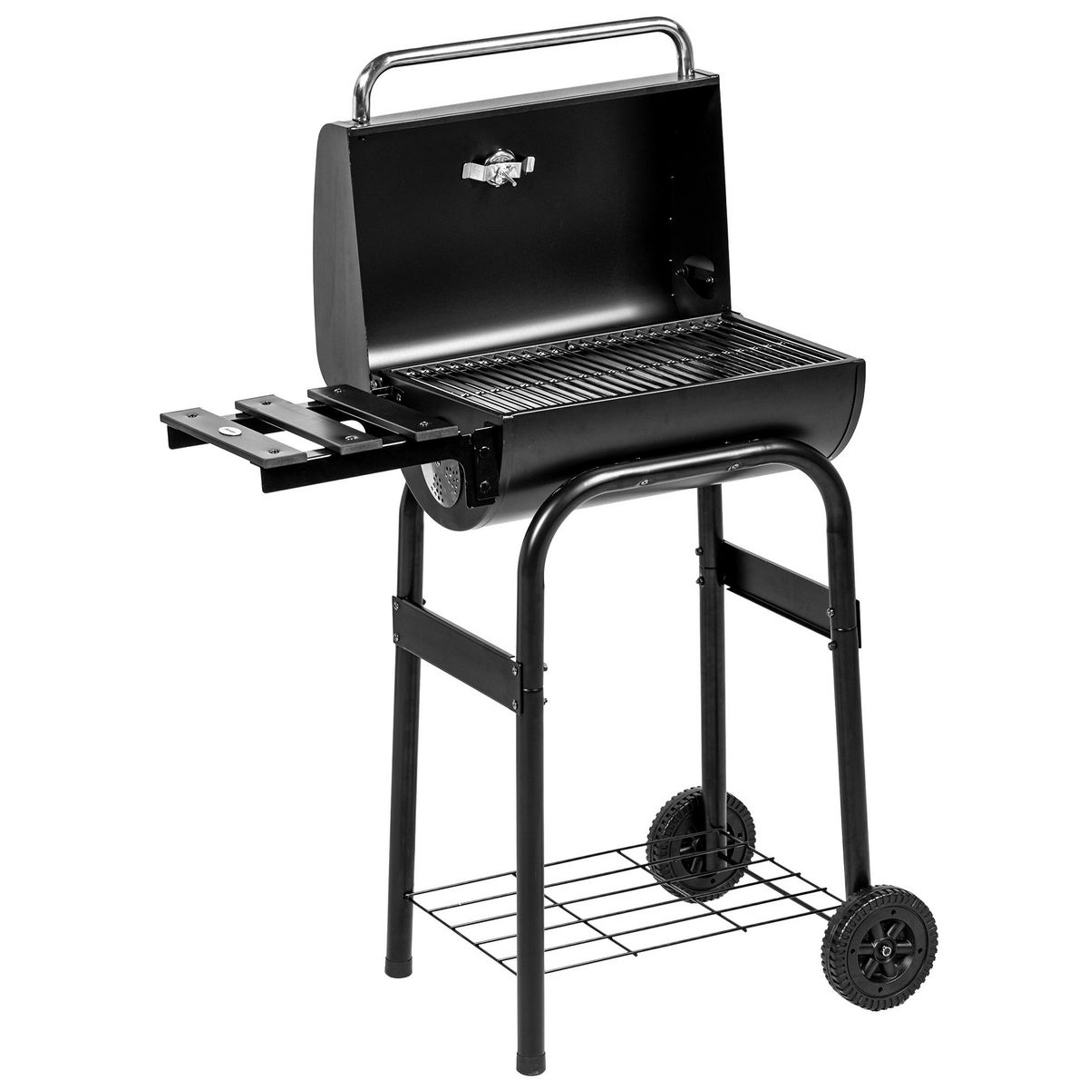 OUTSUNNY Barbecue charbon de bois avec couvercle 2 roues tablette pliable étagère cheminée thermomètre grilles acier chromée