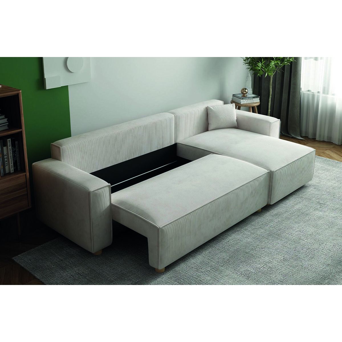 CONCEPT USINE Canapé convertible d'angle réversible 4 places velours côtelé beige COSY