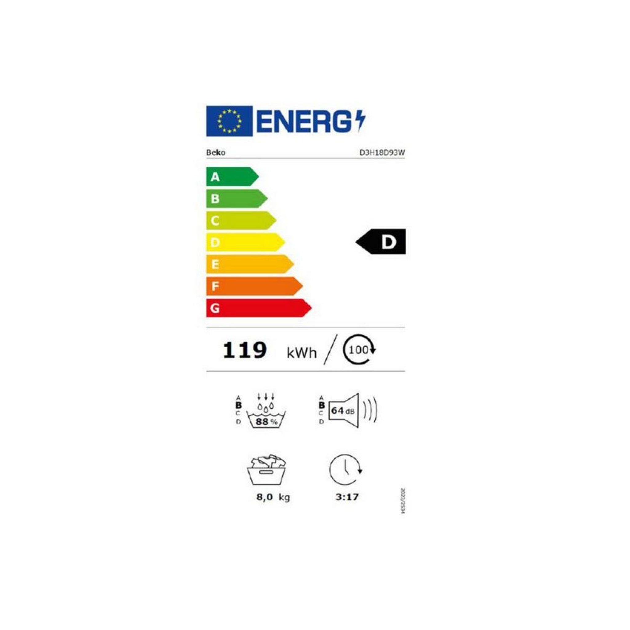 Voir la diapositive 2 : Beko Sèche-linge pompe à chaleur 60cm 8kg blanc - d3h18d93w
