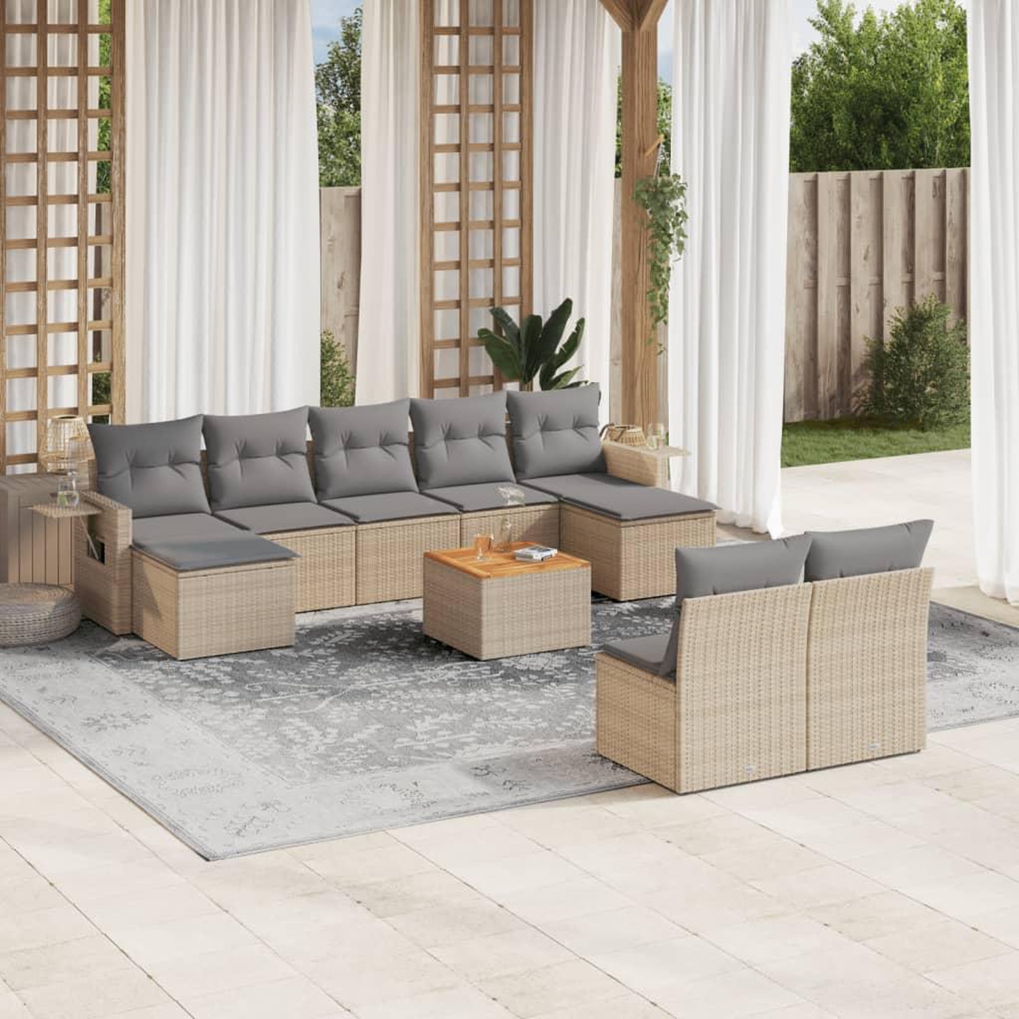 VIDAXL Salon de jardin avec coussins 10 pcs beige resine tressee