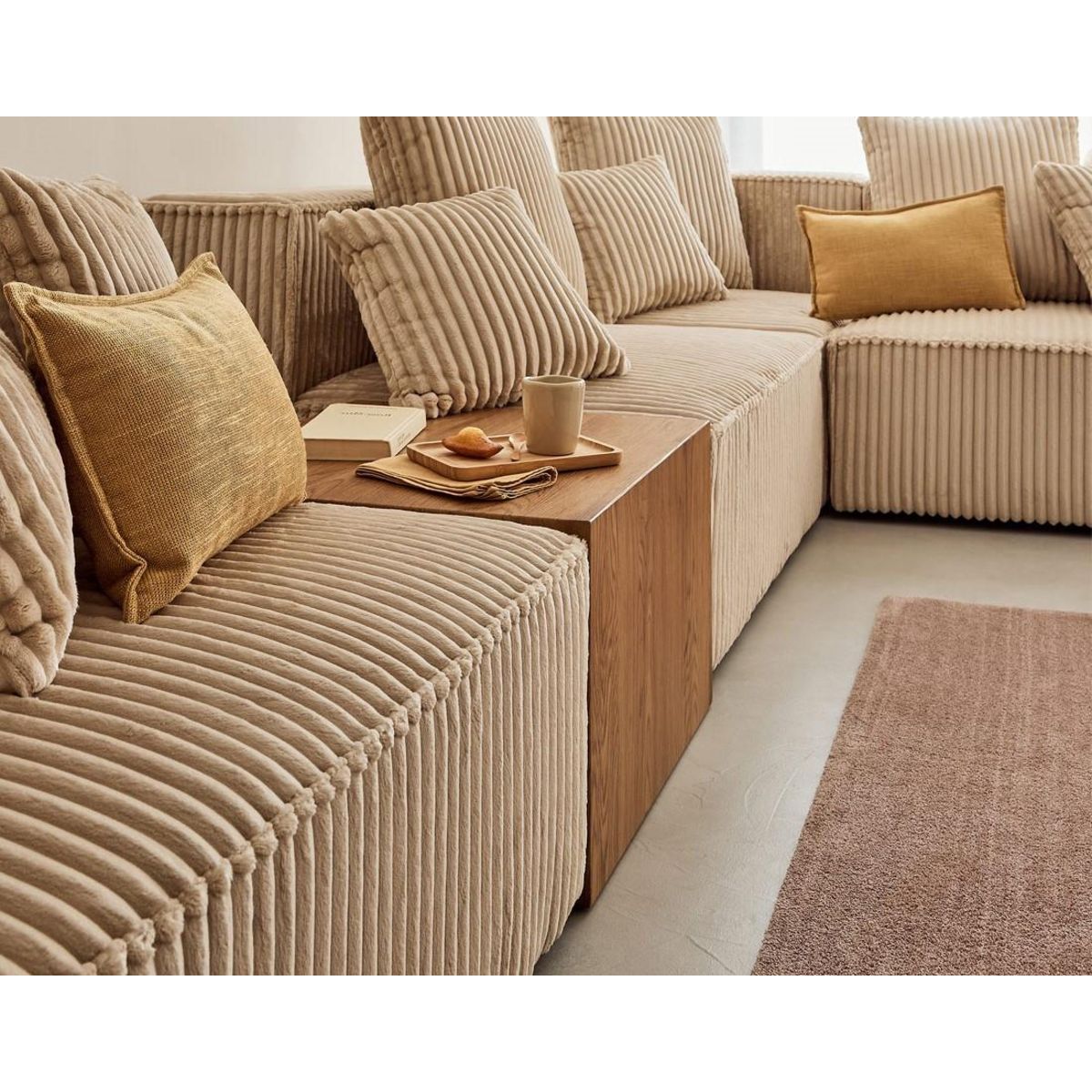 LISA DESIGN Colombine - canapé modulable d'angle droit - 5 places - en velours côtelé grosses côtes