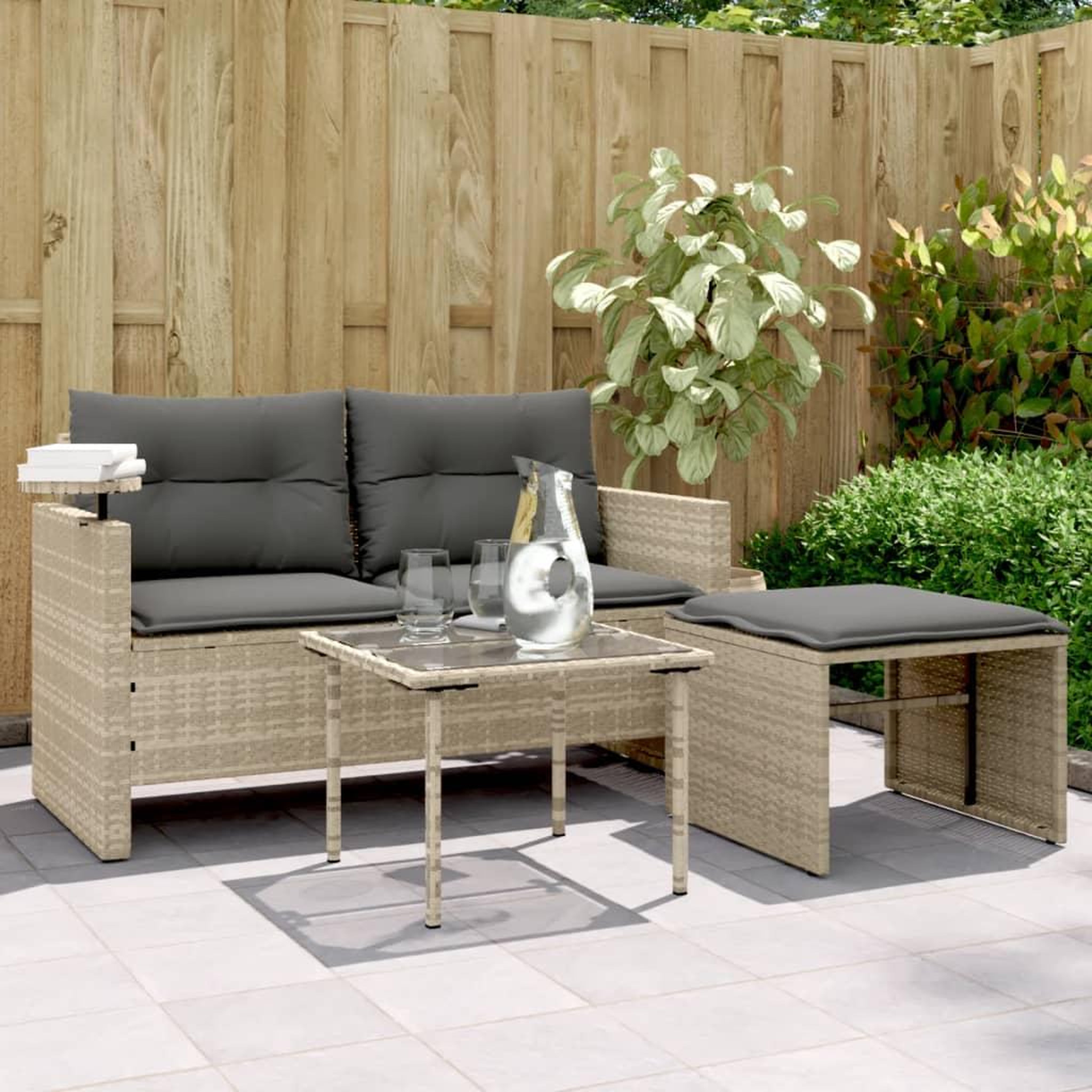 VIDAXL Salon de jardin avec coussins 3 pcs gris clair resine tressee