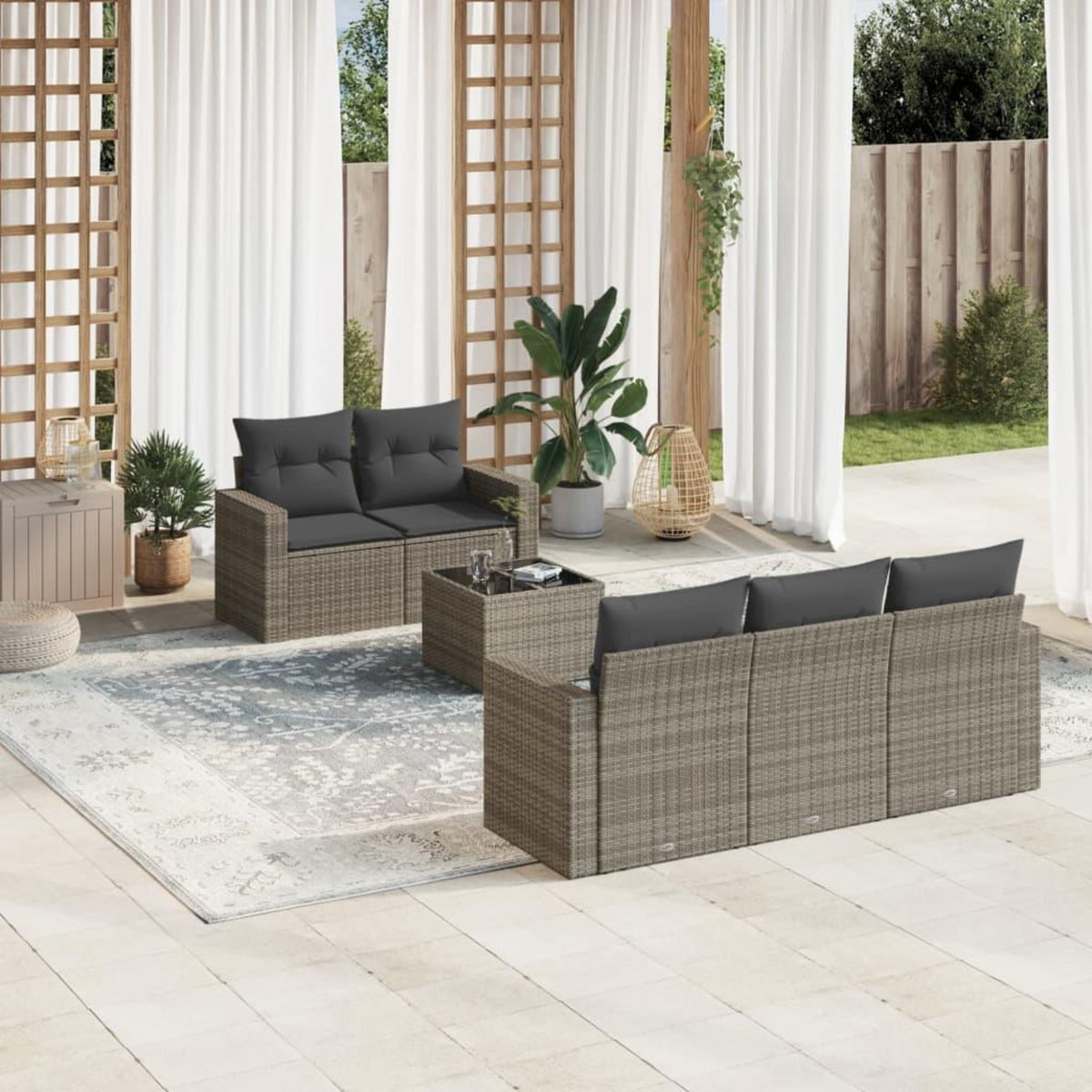 VIDAXL Salon de jardin 6 pcs avec coussins gris resine tressee