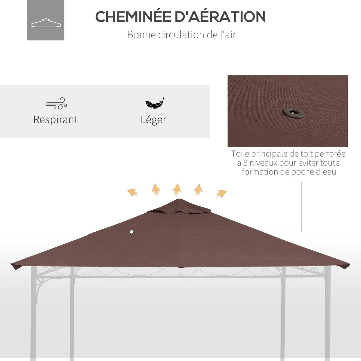 OUTSUNNY Toile de rechange pour pavillon tonnelle tente 3 x 3 m polyester haute densité 180 g/m² revêtement PA anti-UV chocolat