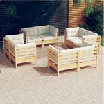VIDAXL Salon de jardin 8 pcs avec coussins creme Bois de pin