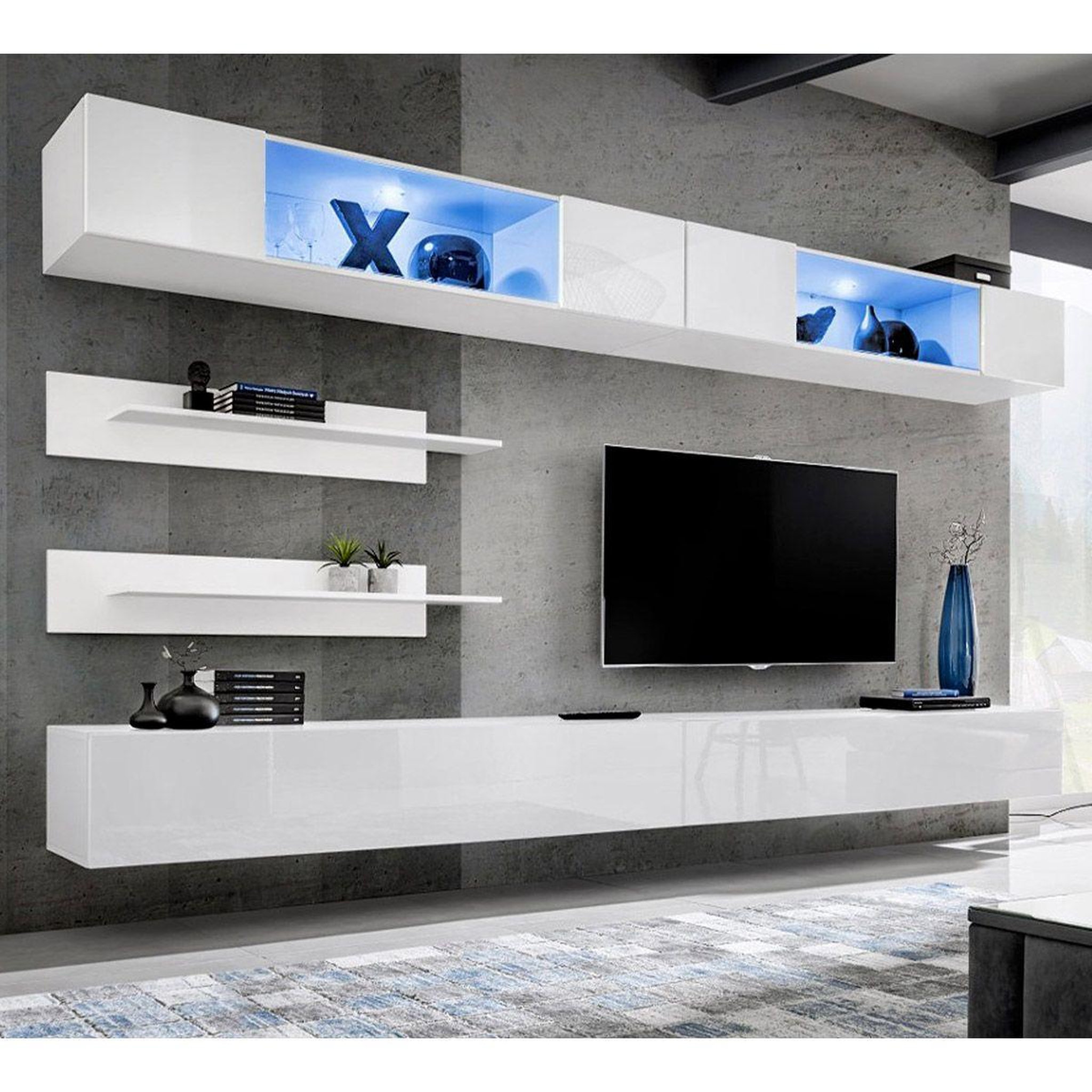 Paris Prix Ensemble meuble tv mural  fly i3  320cm blanc