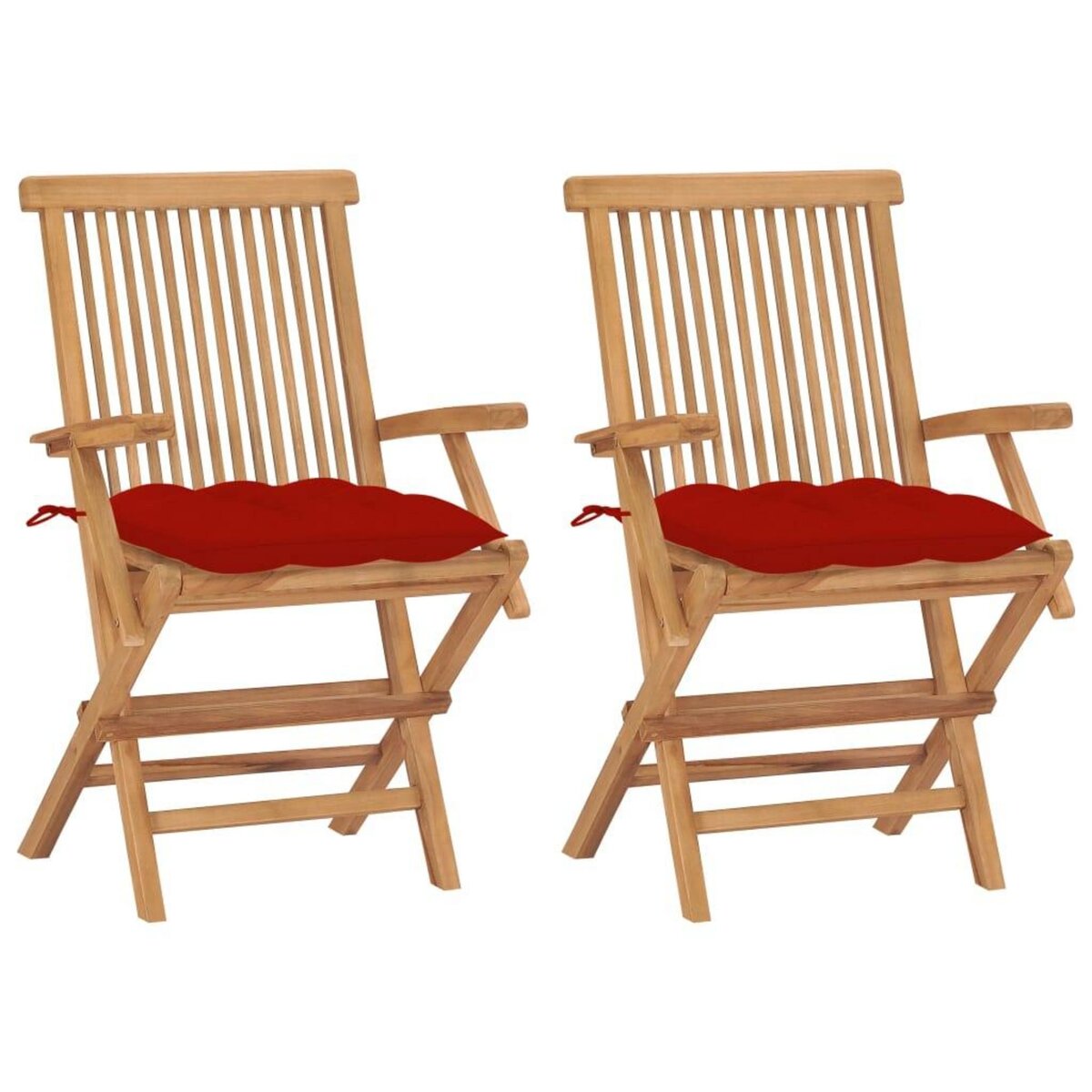 VIDAXL Chaises de jardin avec coussins rouge 2 pcs Bois de teck massif