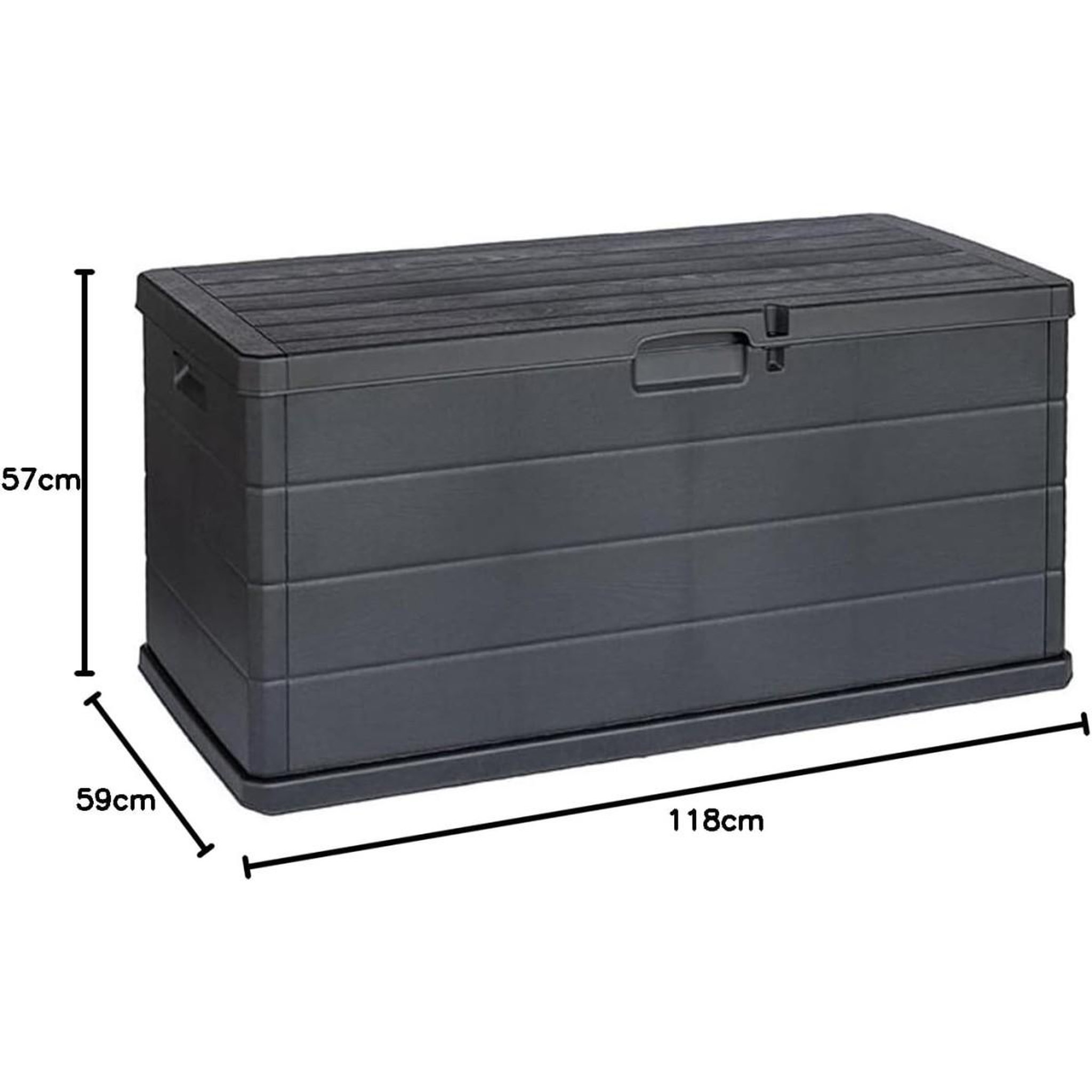 Voir la diapositive 4 : IPAE-PROGARDEN Coffre de rangement extérieur 340l - coffre de jardin anthracite 118x59x57cm - poignées de transport - cadenassable
