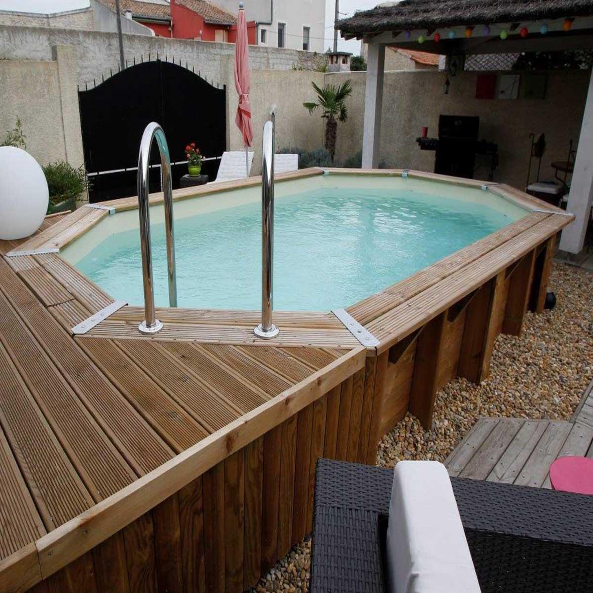 Voir la diapositive 3 : Ubbink Piscine bois Océa 5,50 x 3,55 x 1,20 m - Liner gris - Ubbink