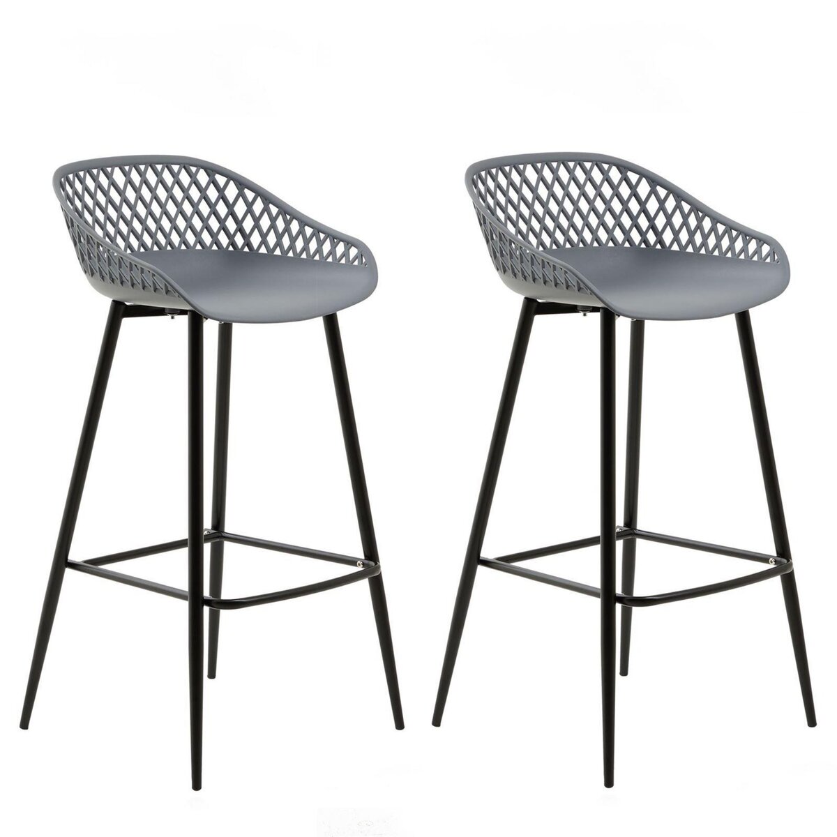 IDIMEX Lot de 2 tabourets de bar IREK chaise haute pour cuisine ou comptoir au design retro, en plastique gris anthracite et métal noir