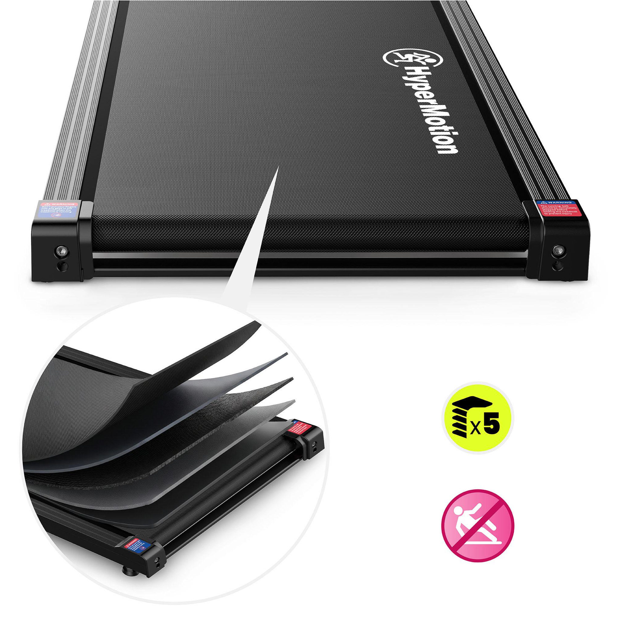 Voir la diapositive 5 : HYPERMOTION Tapis de Marche Motorisé Domicile ou Bureau Acier et ABS Ultra-Plat 6 km/h Dim 107x48cm Noir