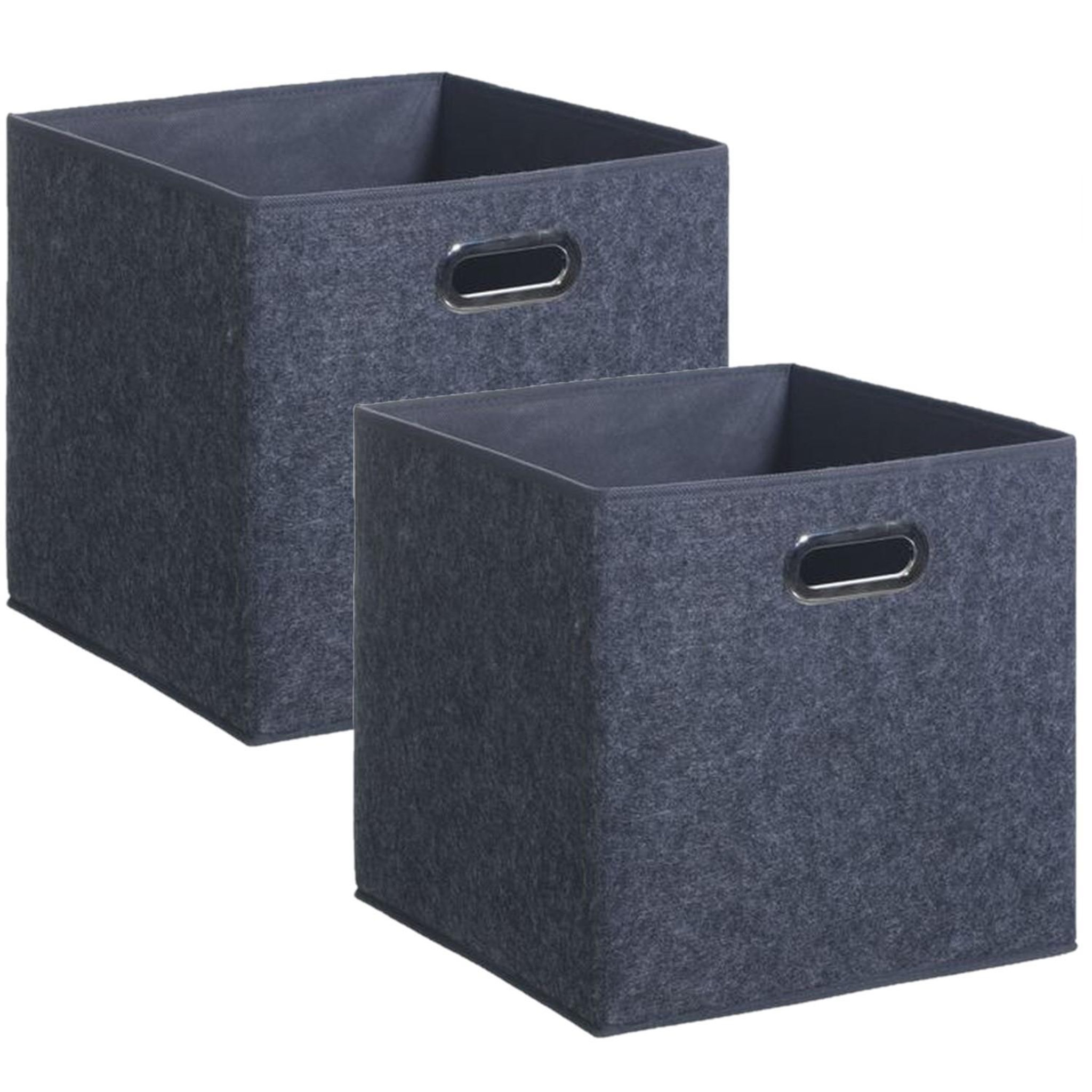 Voir la diapositive 1 : TOILINUX Lot de 2 boites de rangement en feutrine - L. 31 cm x H. 31 cm - Gris foncé chiné
