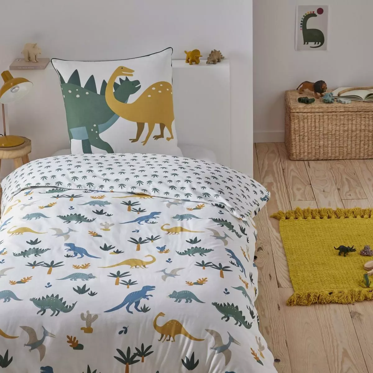 FUTURE HOME Parure de lit enfant en coton 57 fils imprimé blanc et vert 140x200cm