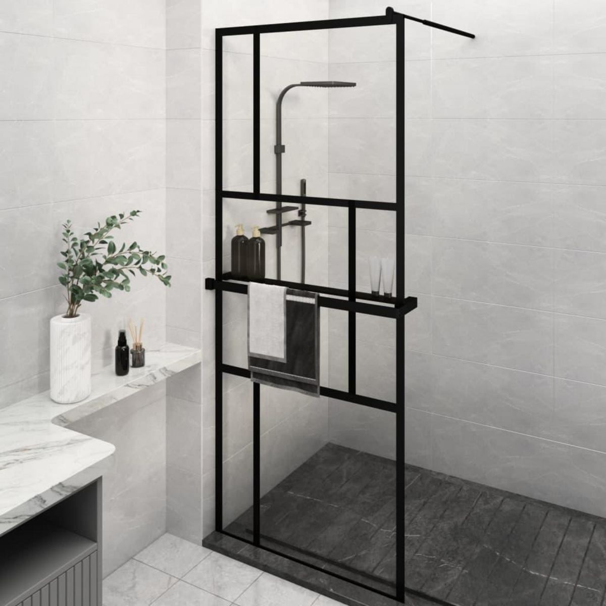 VIDAXL Paroi de douche avec etagere Noir 80x195 cm Verre ESG&Aluminium