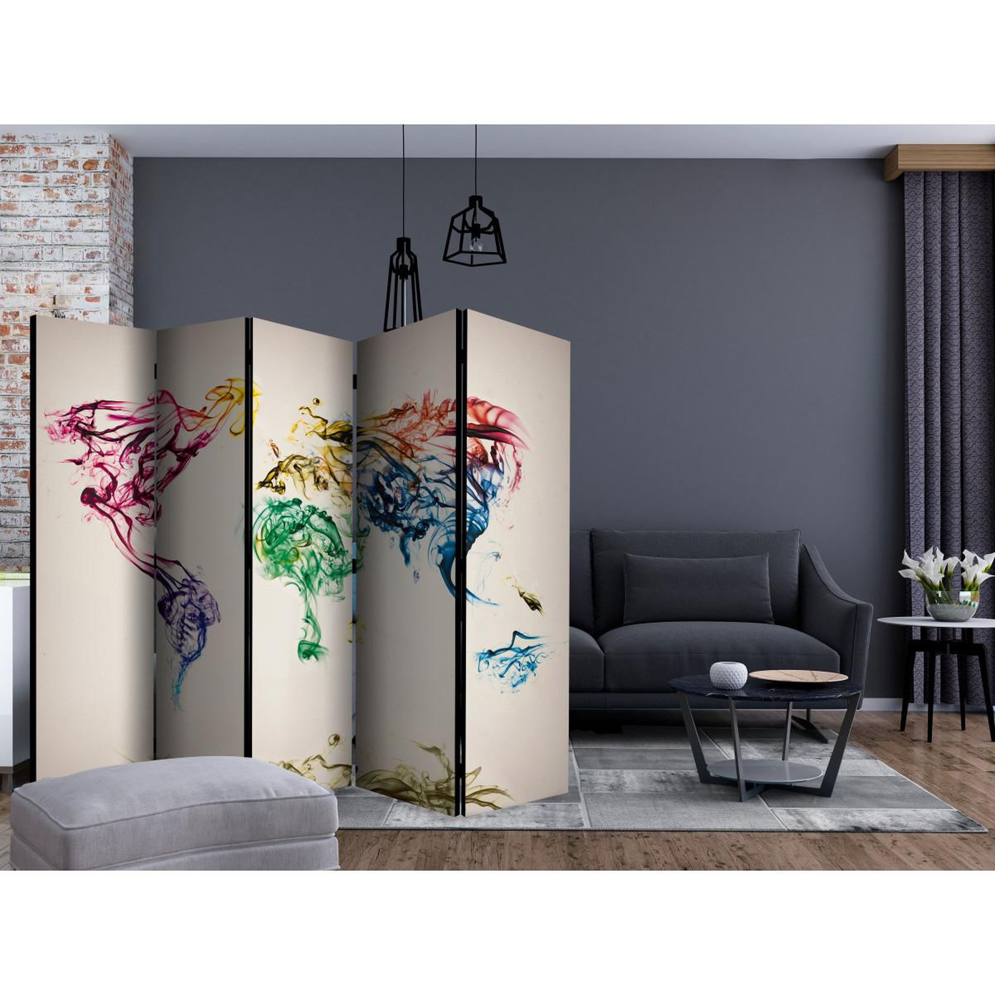 Voir la diapositive 2 : Paris Prix Paravent 5 volets  dancing smoke trails  172x225cm