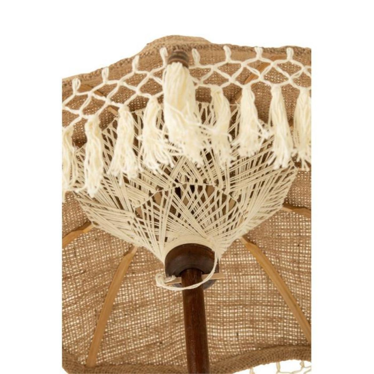 Paris Prix Parasol Déco en Jute  Pompons  87cm Beige