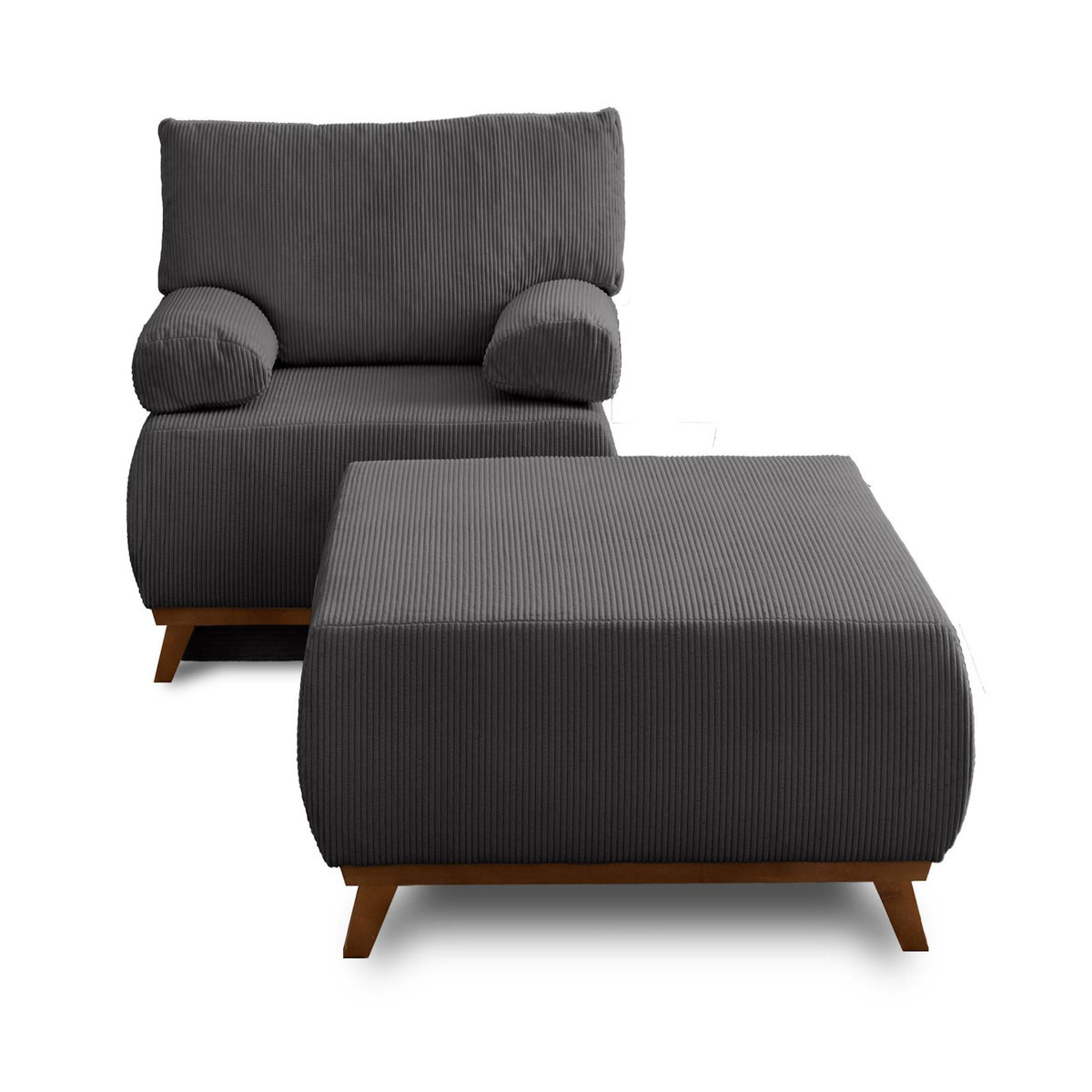 BEST MOBILIER Cristal - fauteuil - convertible avec coffre et grand pouf - en velours côtelé