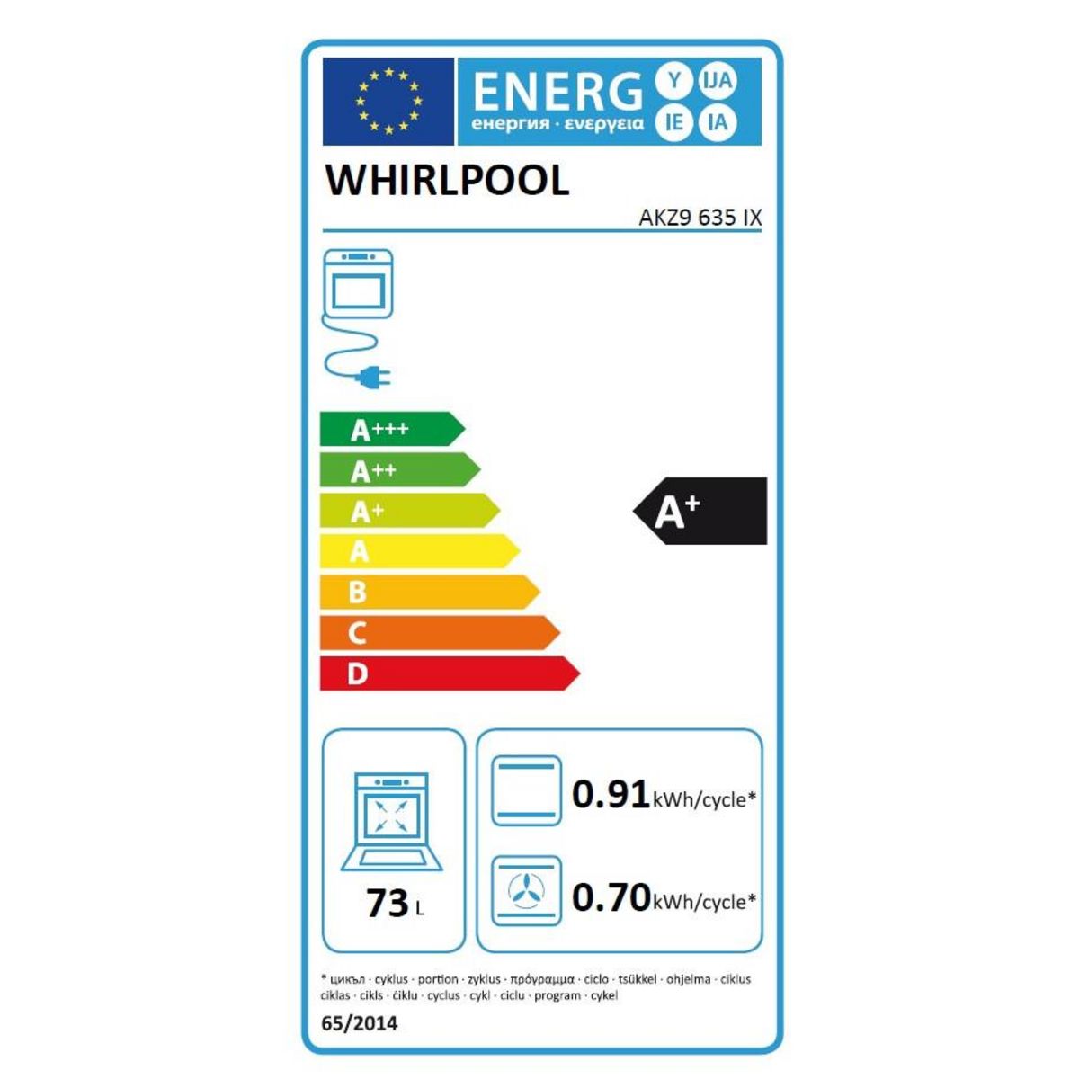 Whirlpool Four intégrable multifonction 73l 60cm pyrolyse inox - akz9635ix