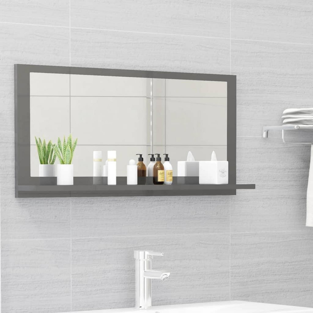 VIDAXL Miroir salle de bain Gris brillant 80x10,5x37cm Bois ingenierie