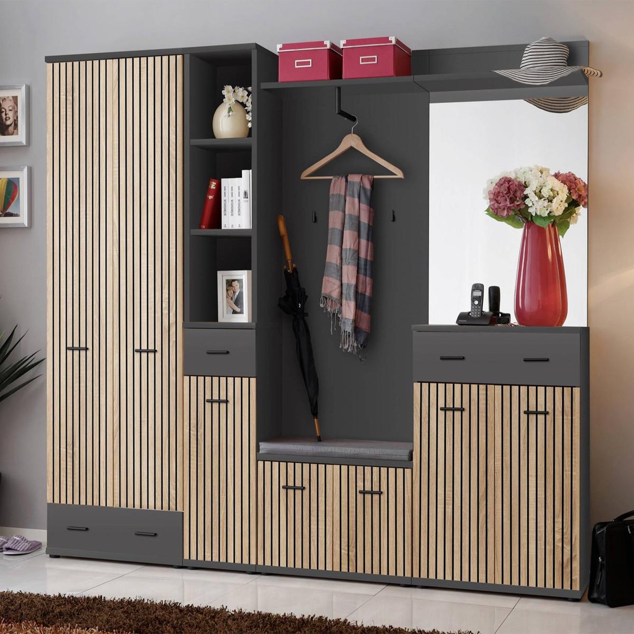 Voir la diapositive 2 : Paris Prix Meuble de rangement  marco  96cm naturel & gris