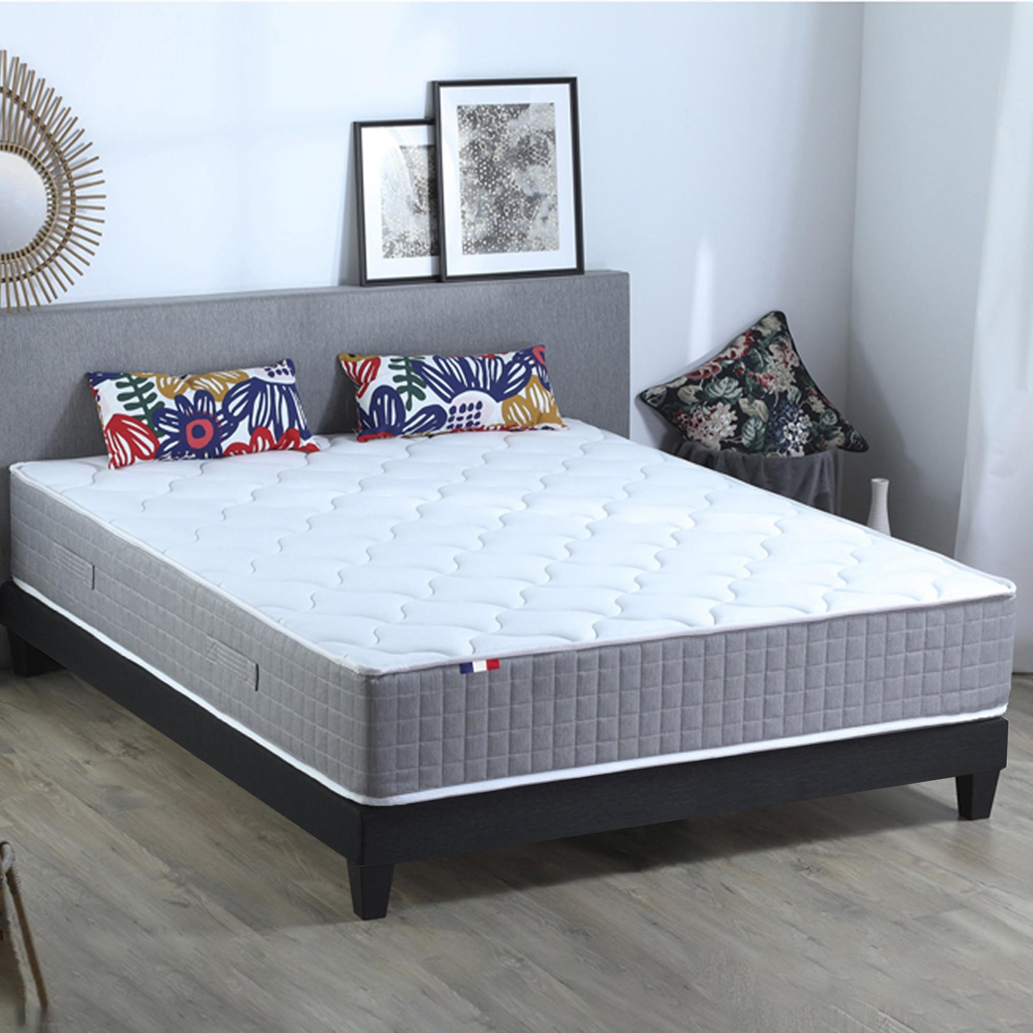 IDLITERIE Ensemble matelas ressort 7 zones h.28cm + sommier fabriqué en france max 160 x 200
