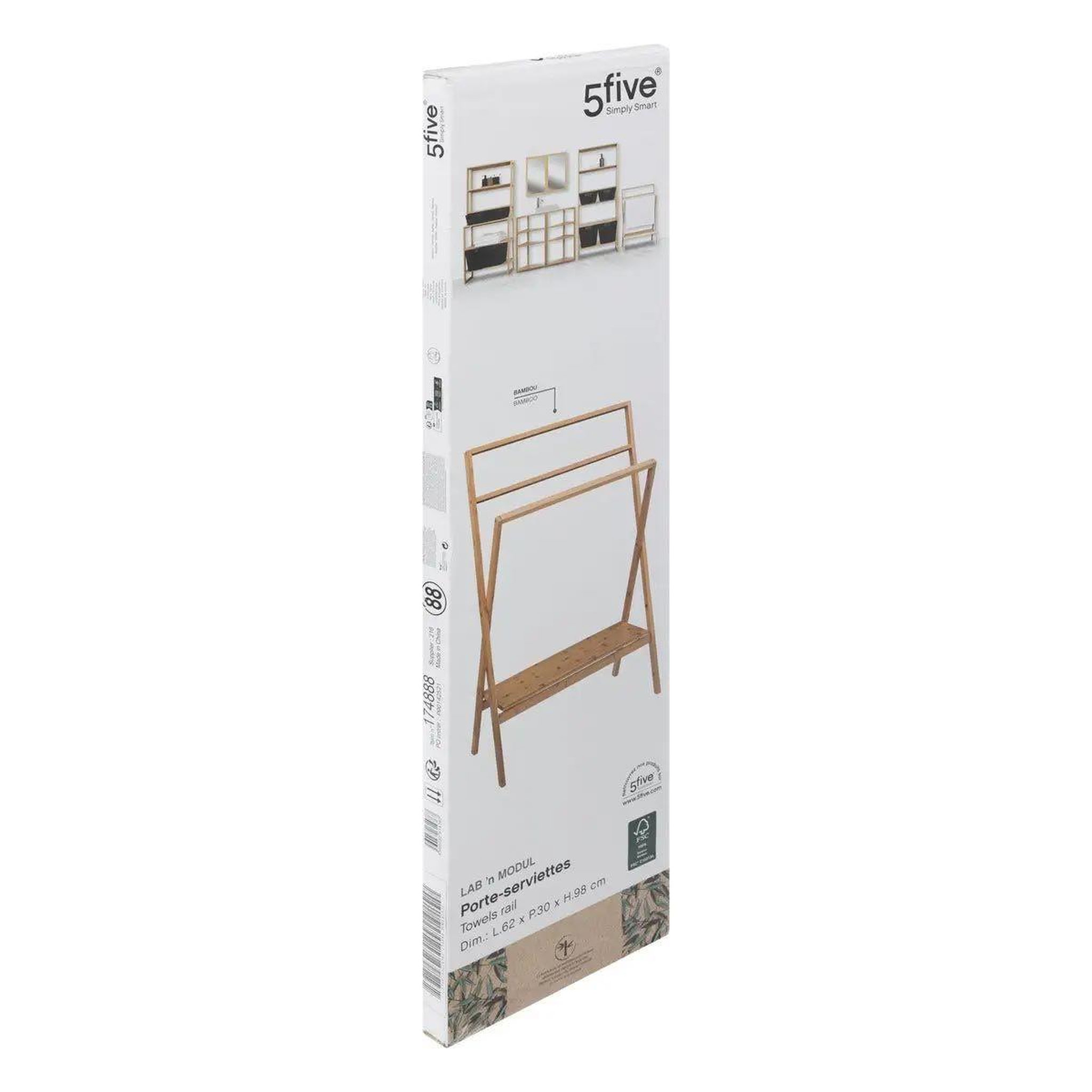 Voir la diapositive 2 : FIVE Porte-serviettes bambou  lab n'modul  94cm naturel