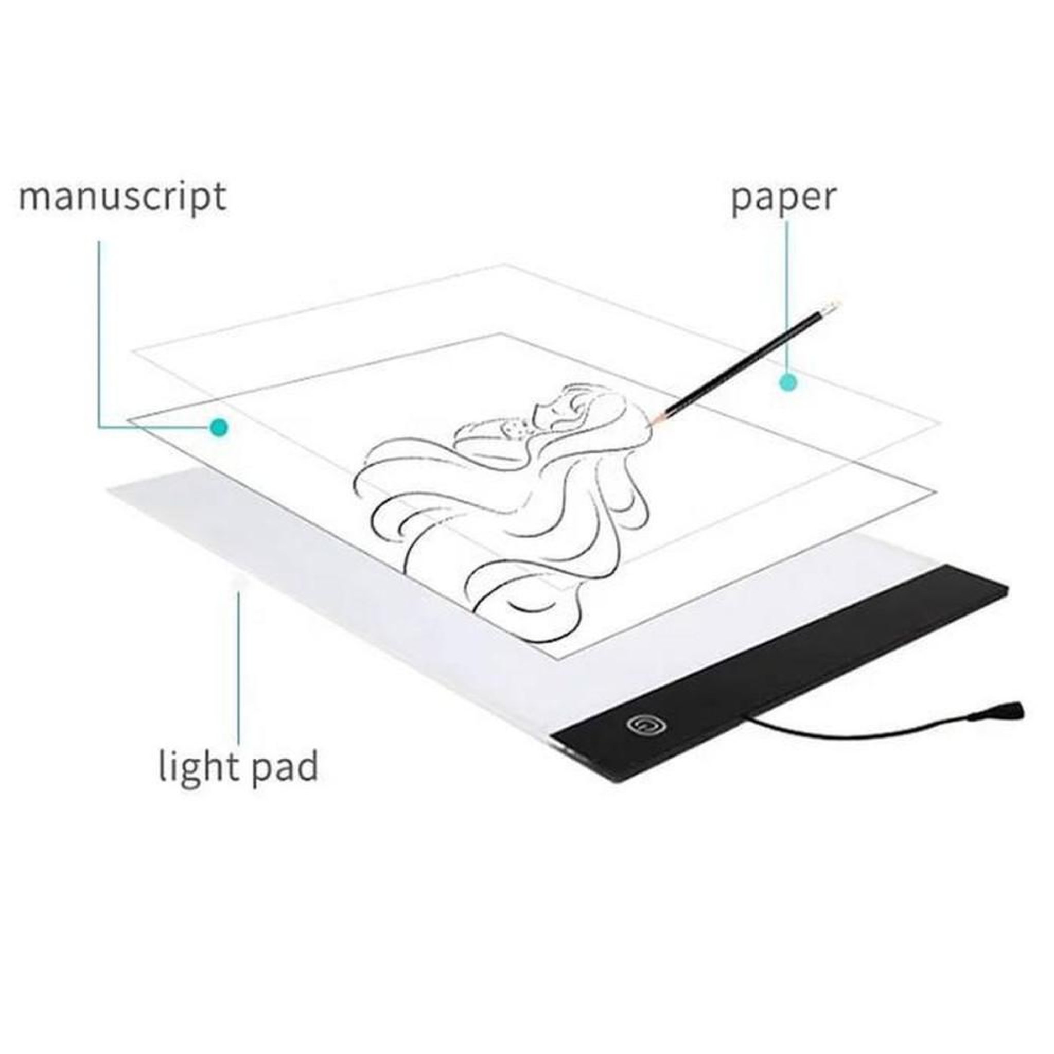 Voir la diapositive 3 : Tablette lumineuse LED A4 portable, planche à dessin à intensité réglable tactile 3 niveaux, décalque, croquis, calligraphie