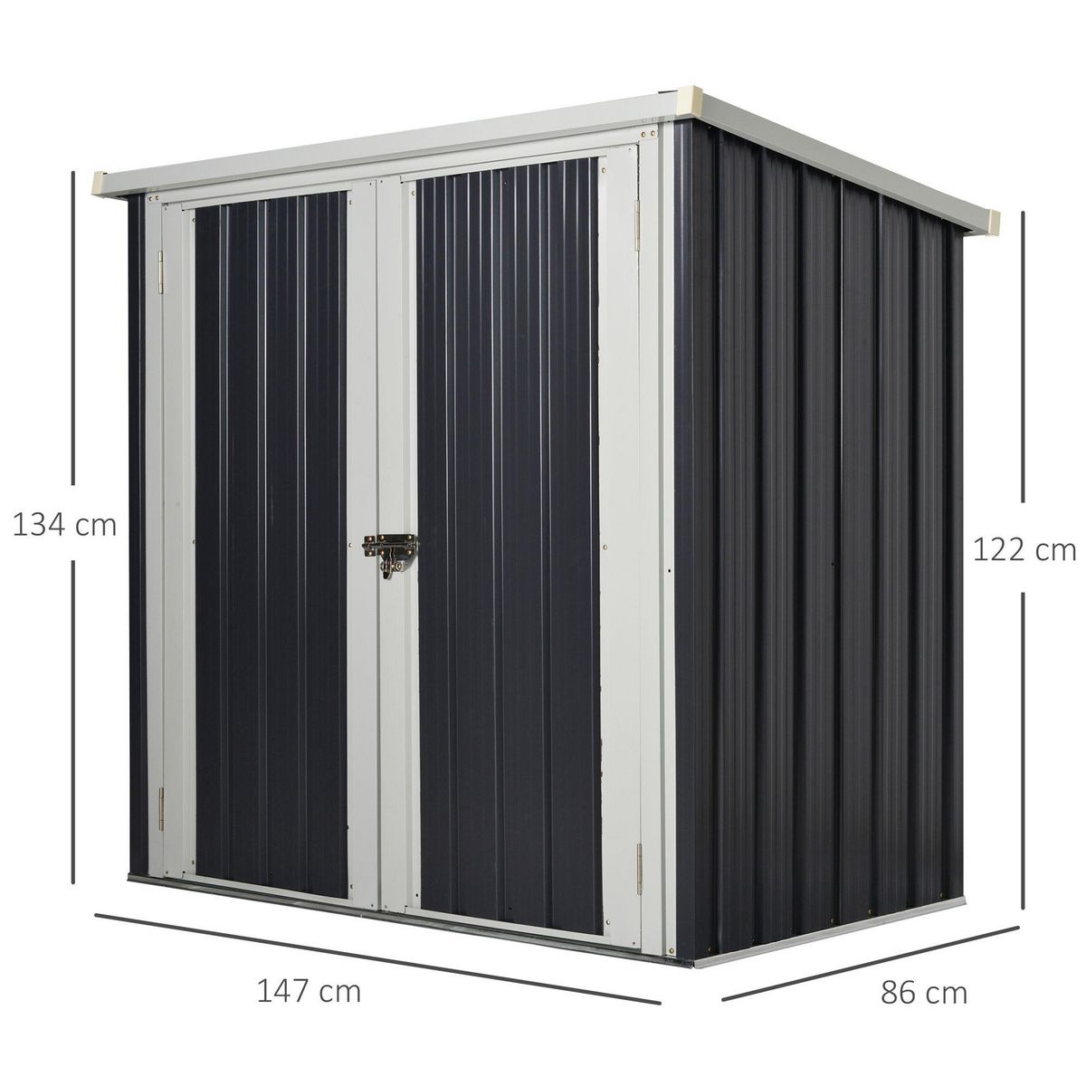 OUTSUNNY Abri de jardin - remise pour outils - abri vélo - abri poubelle - 2 portes verrouillables - dim. 147L x 86l x 134H cm - tôle d'acier noir blanc