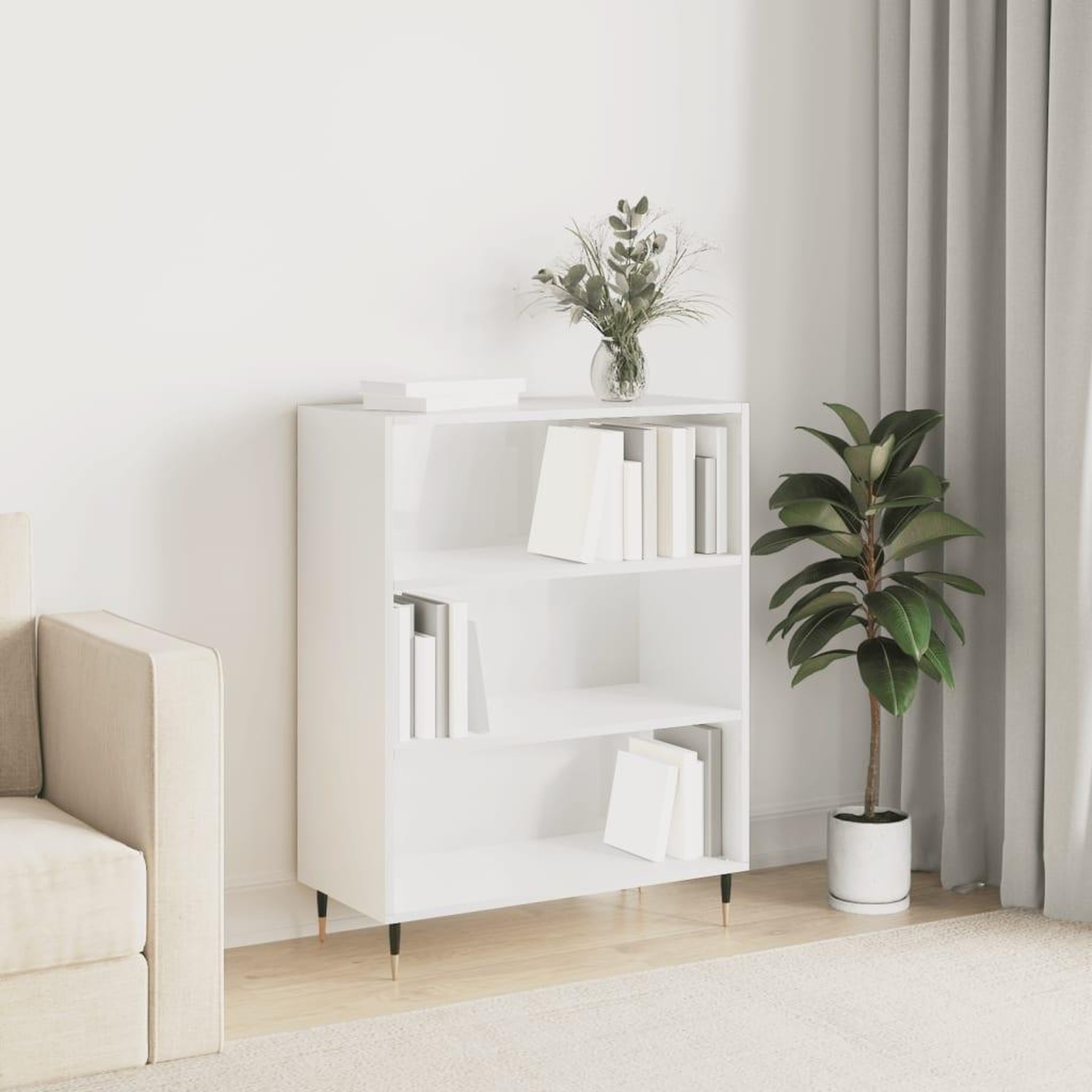 Voir la diapositive 1 : VIDAXL Bibliotheque blanc brillant 69,5x32,5x90 cm bois d'ingenierie