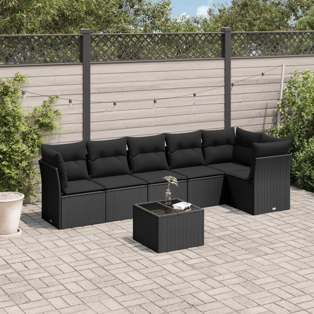 VIDAXL Salon de jardin 7 pcs avec coussins noir resine tressee