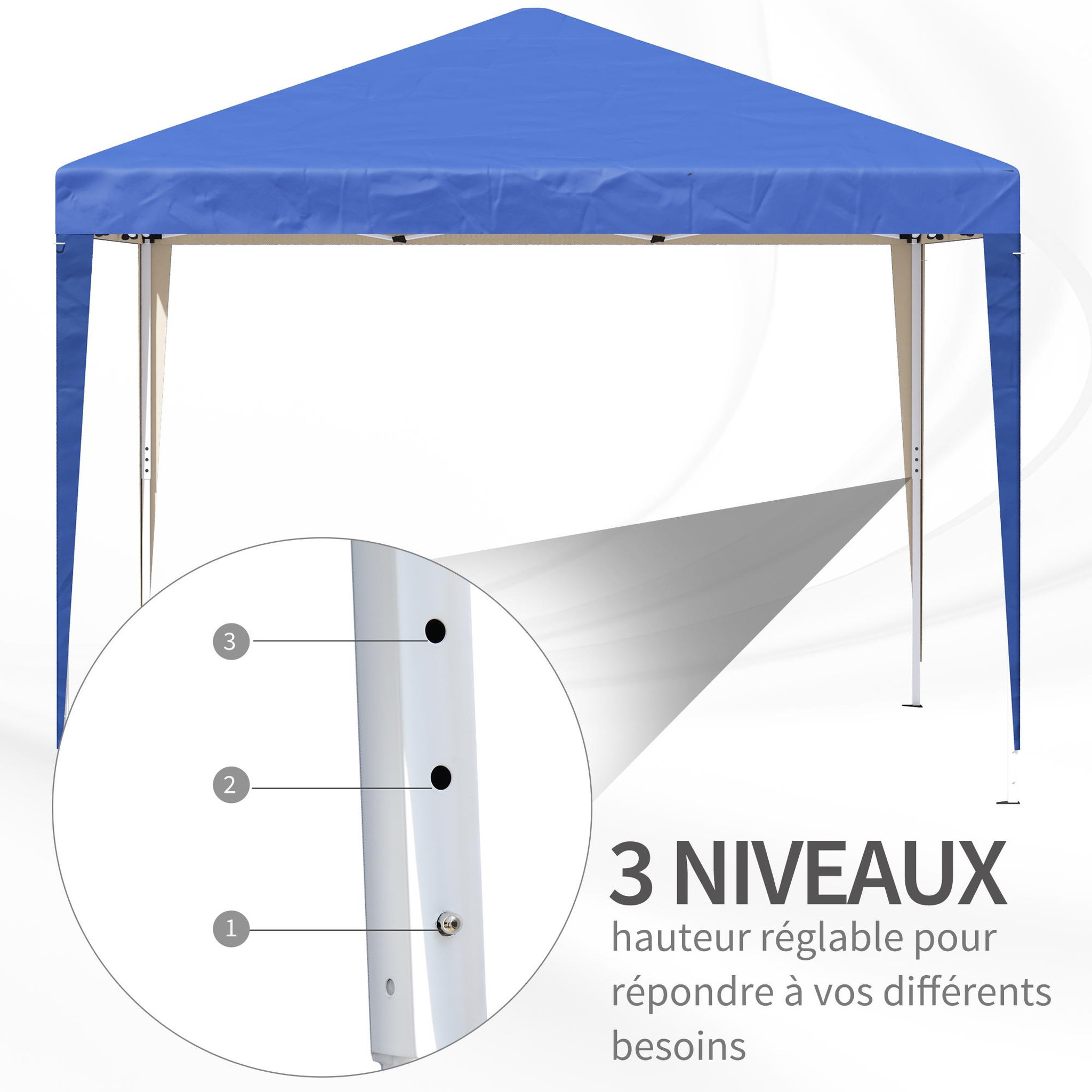 Voir la diapositive 6 : OUTSUNNY Tonnelle barnum de jardin pliant anti-UV + sac de transport acier Oxford 3 x 3 x 2,55 m bleu